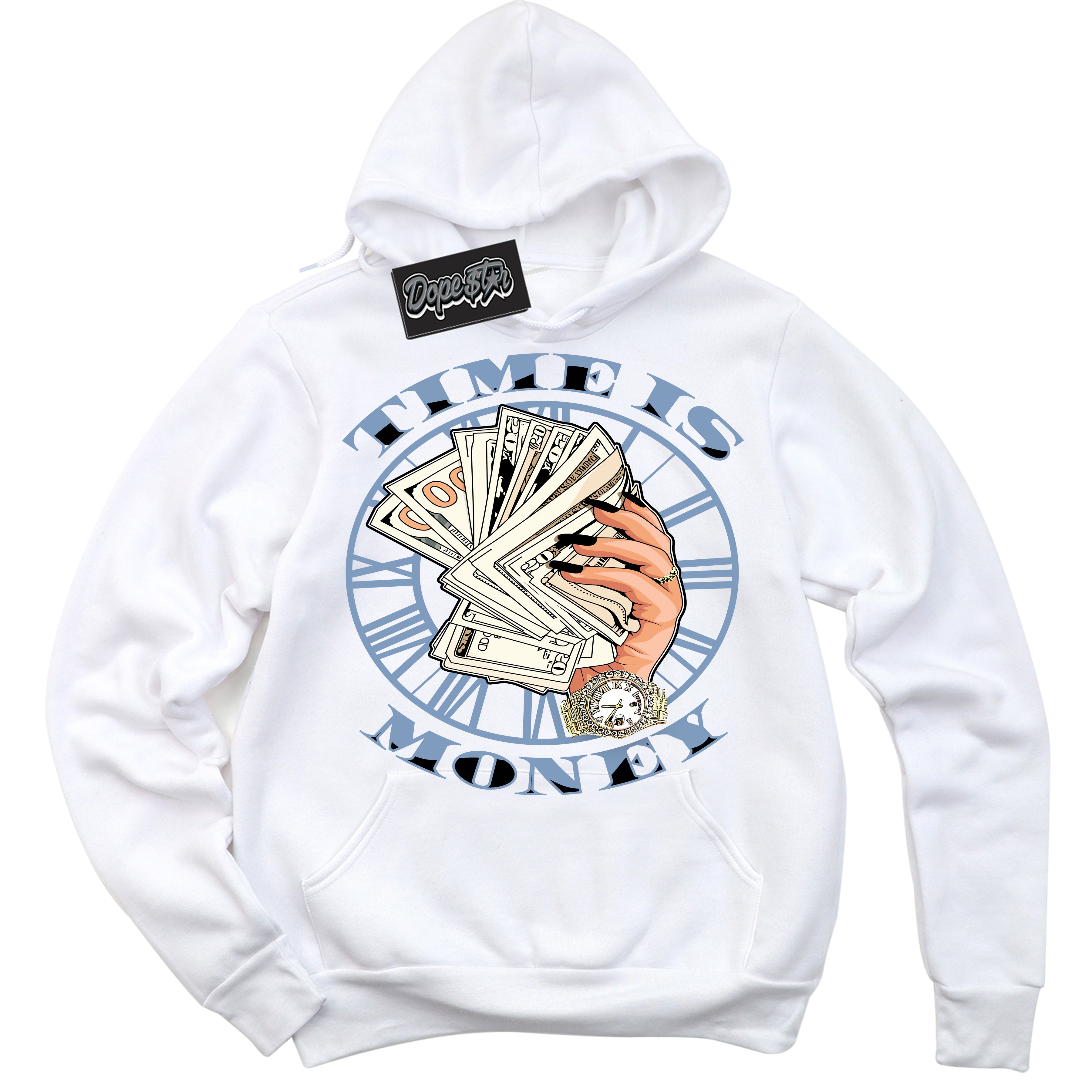 Cool White Hoodie with “ Time Is Money ” design that Perfectly Matches Reverse Oreo 6s Sneakers.