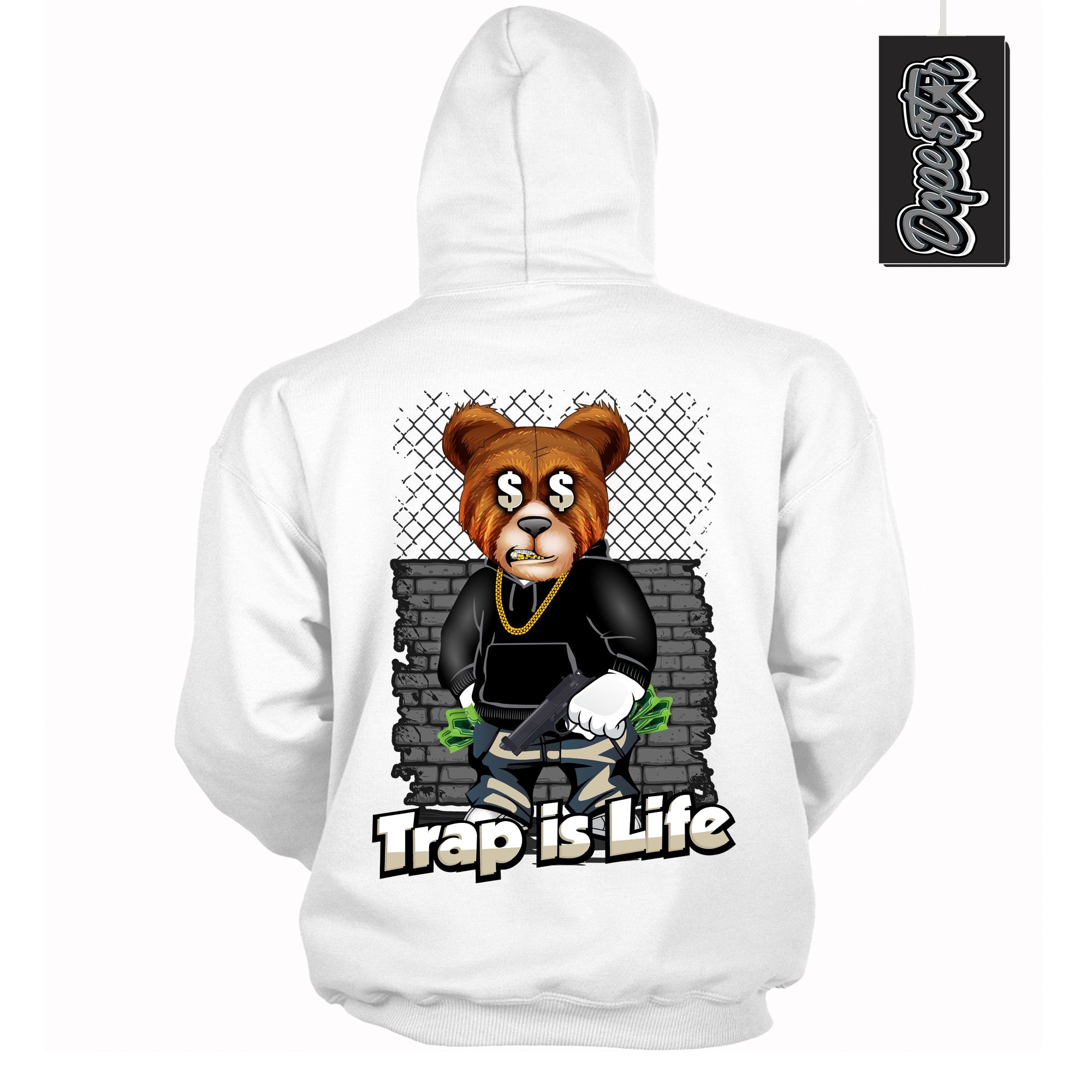 Cool White Hoodie with “ Trap Is Life ” design that Perfectly Matches Gratitude 11s Sneakers.