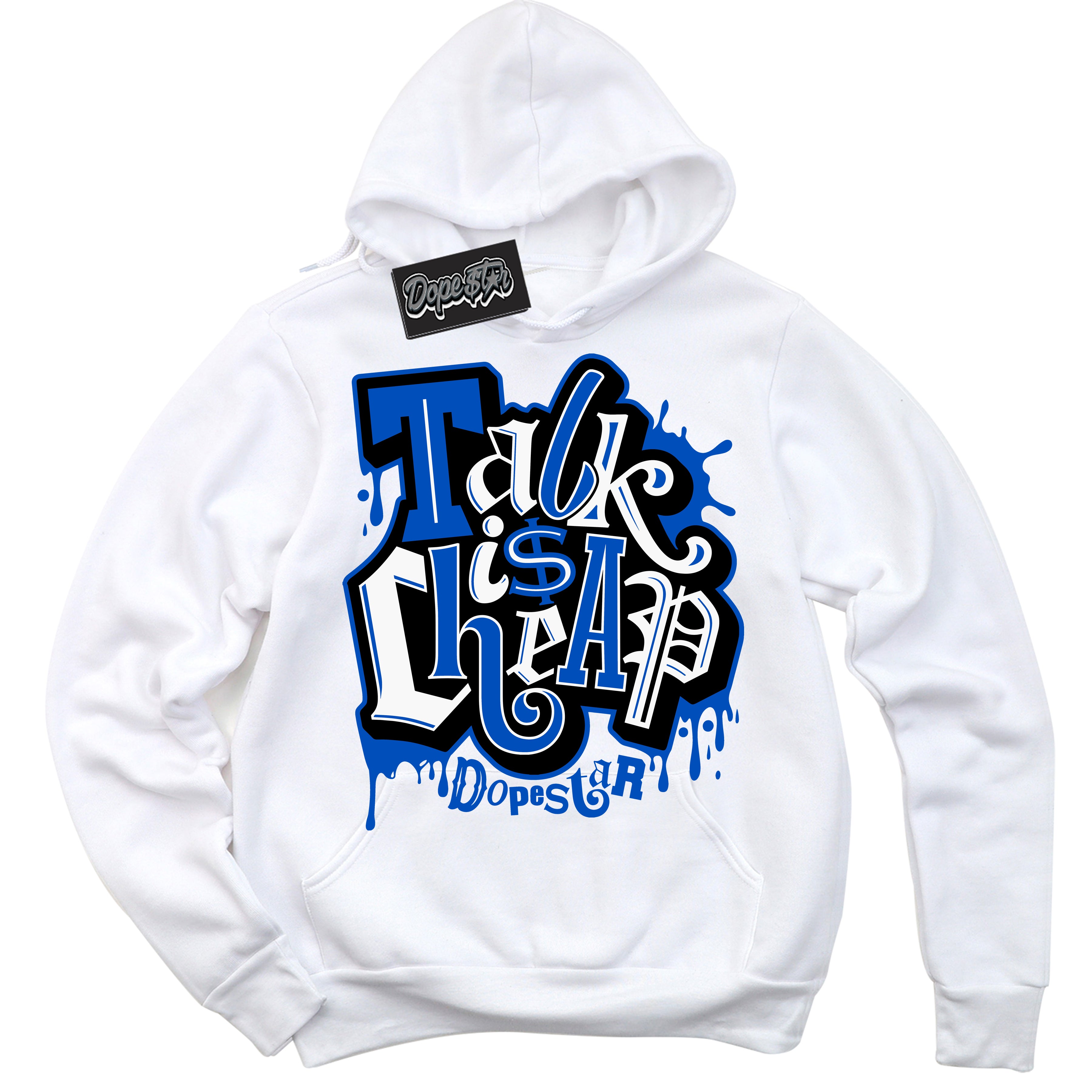 Dunk Low Astronomy Blue 'Talk Is Cheap' Hoodie – White Streetwear Sweatshirt | Sneaker Matching Hoodie for Dunk Low Astronomy Blue | Men's & Women's Streetwear Outfit by Sneaker Shirts Outlet.