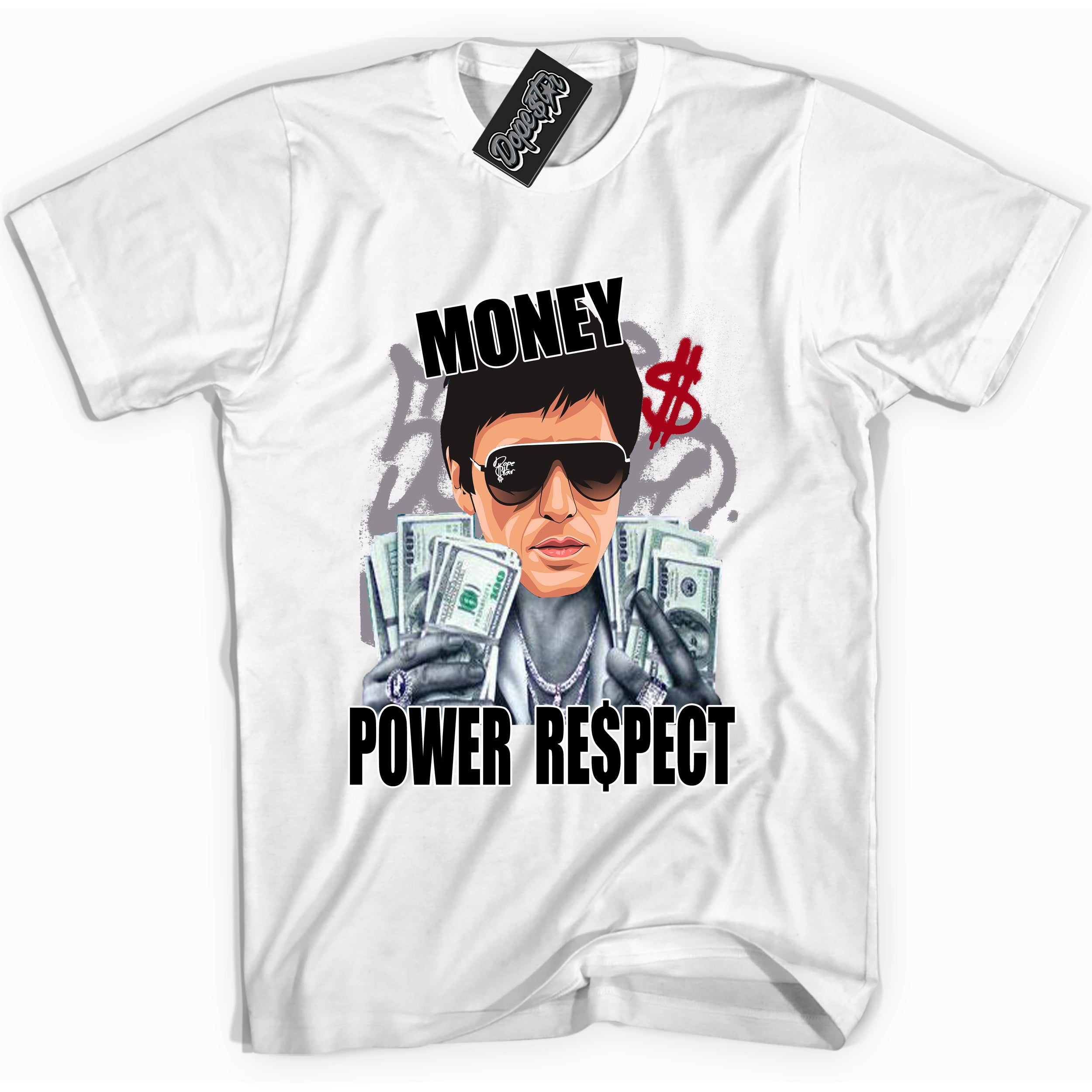 Cool White Shirt with “ Tony Montana” design that perfectly matches Bred Reimagined 4s Jordans.
