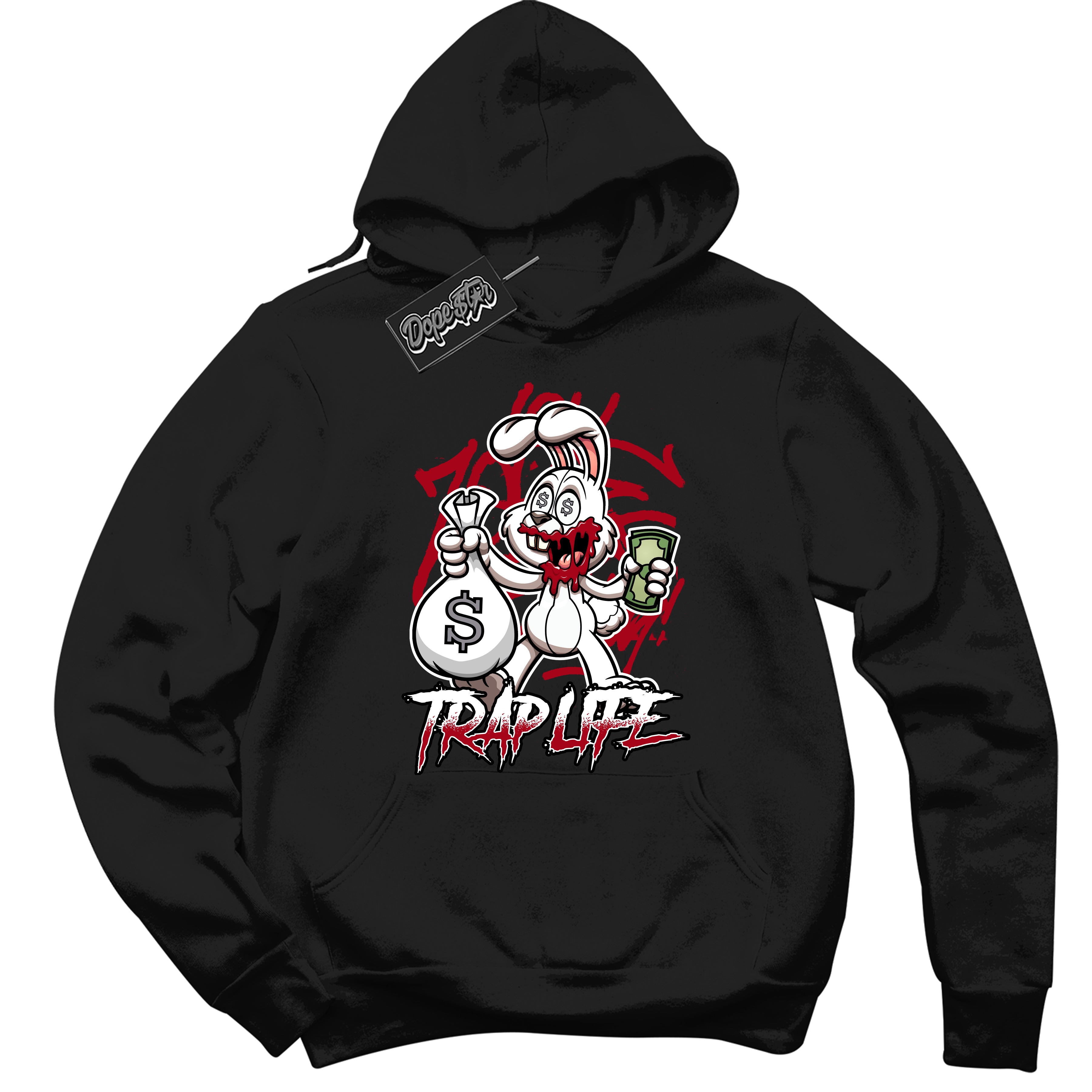 Cool Black Hoodie with “ Trap Rabbit ” design that Perfectly Matches Bred Reimagined 4s Jordans.