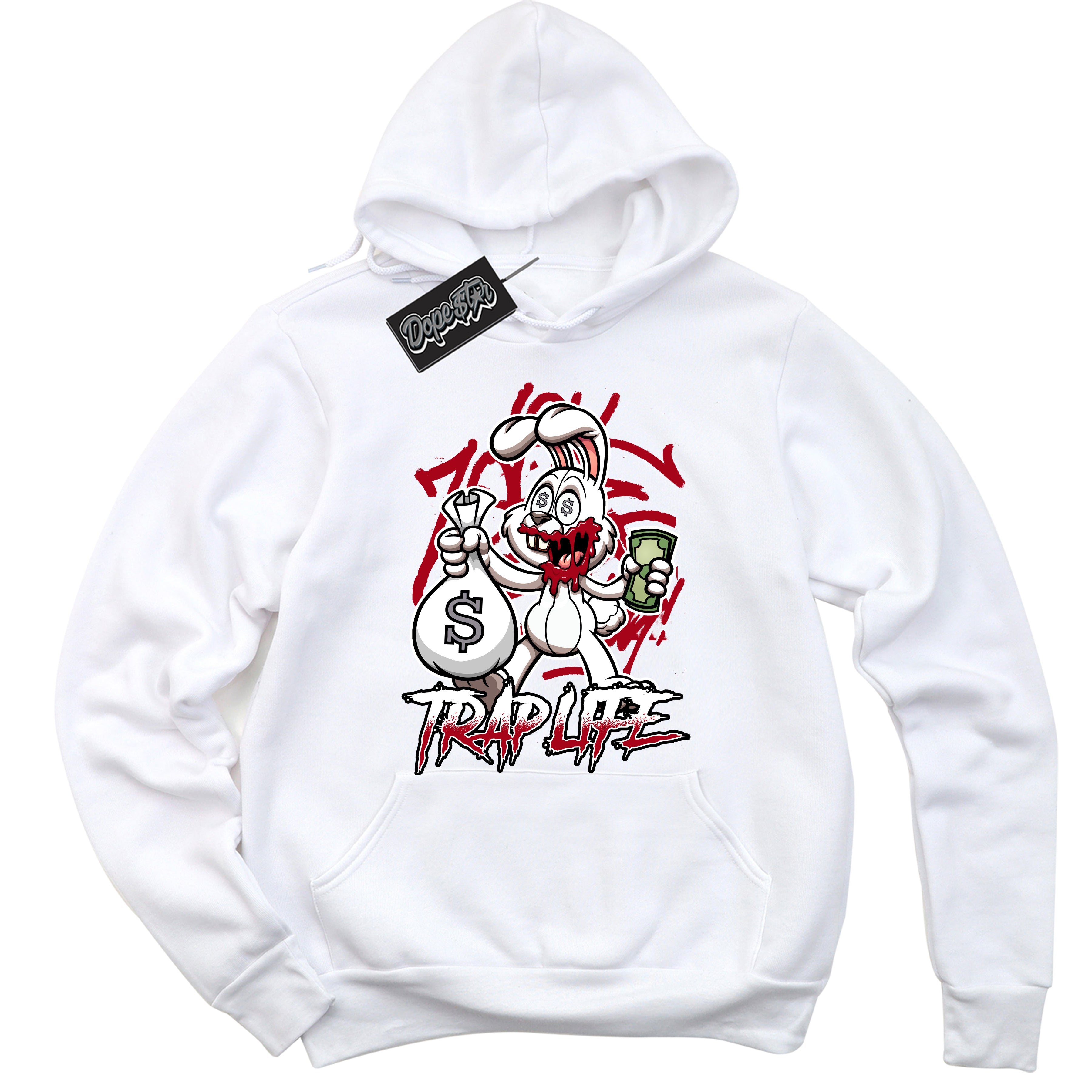 Cool White Hoodie with “ Trap Rabbit ” design that Perfectly Matches Bred Reimagined 4s Jordans.