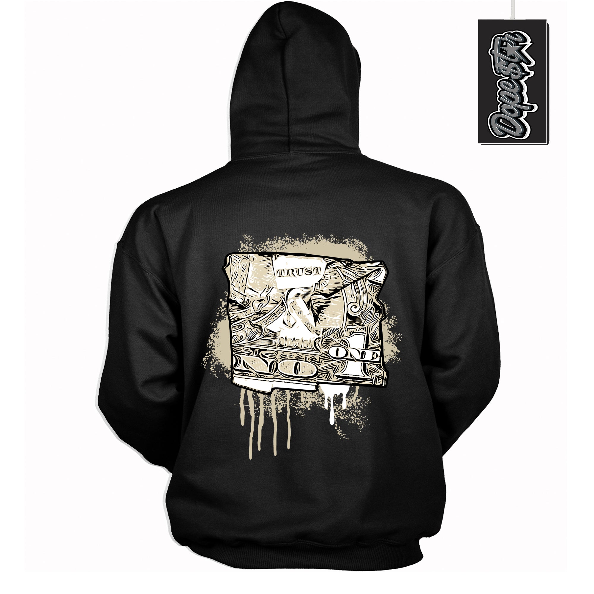 Cool Black Hoodie with “ Trust No One Dollar ” design that Perfectly Matches Gratitude 11s Sneakers.