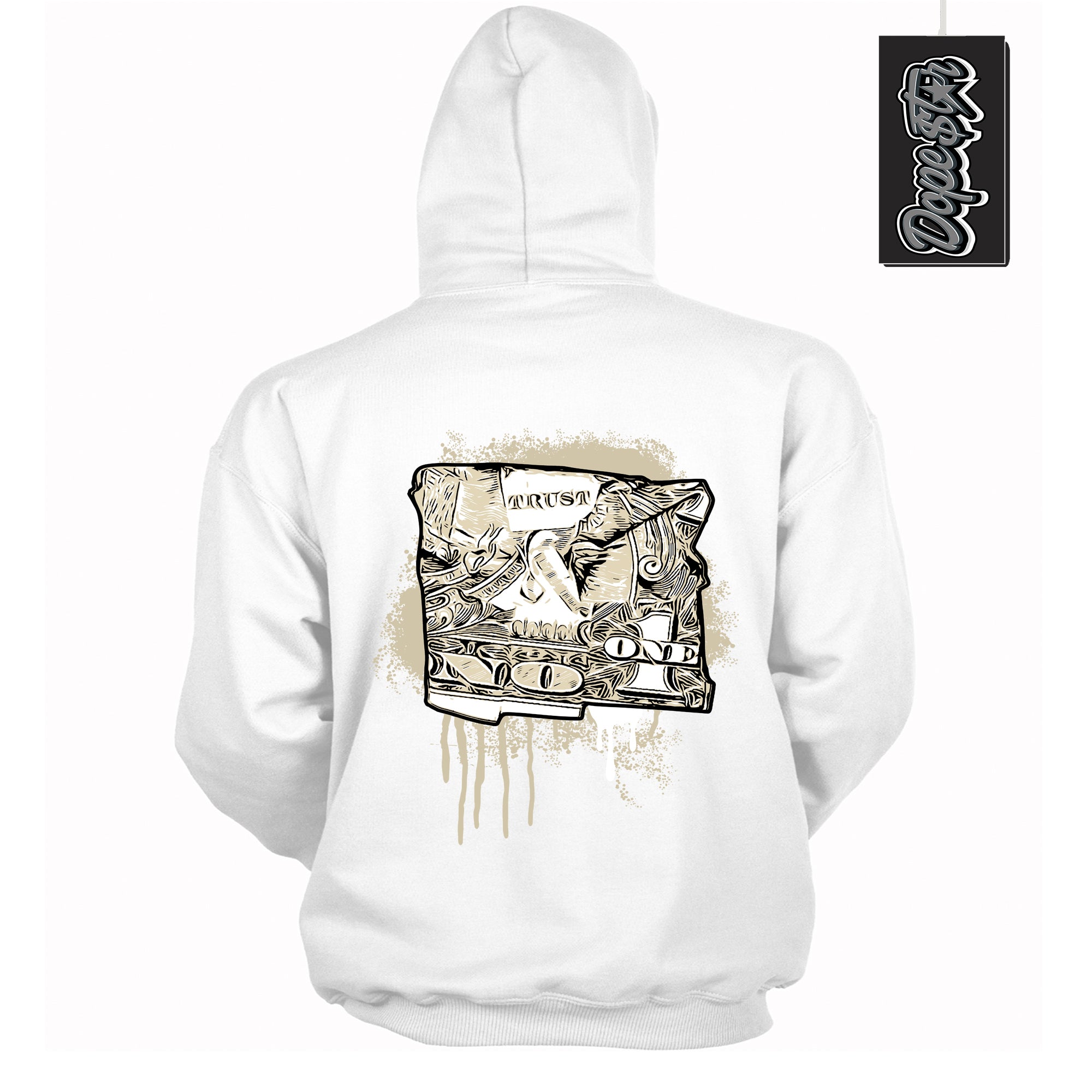 Cool White Hoodie with “ Trust No One Dollar ” design that Perfectly Matches Gratitude 11s Sneakers.