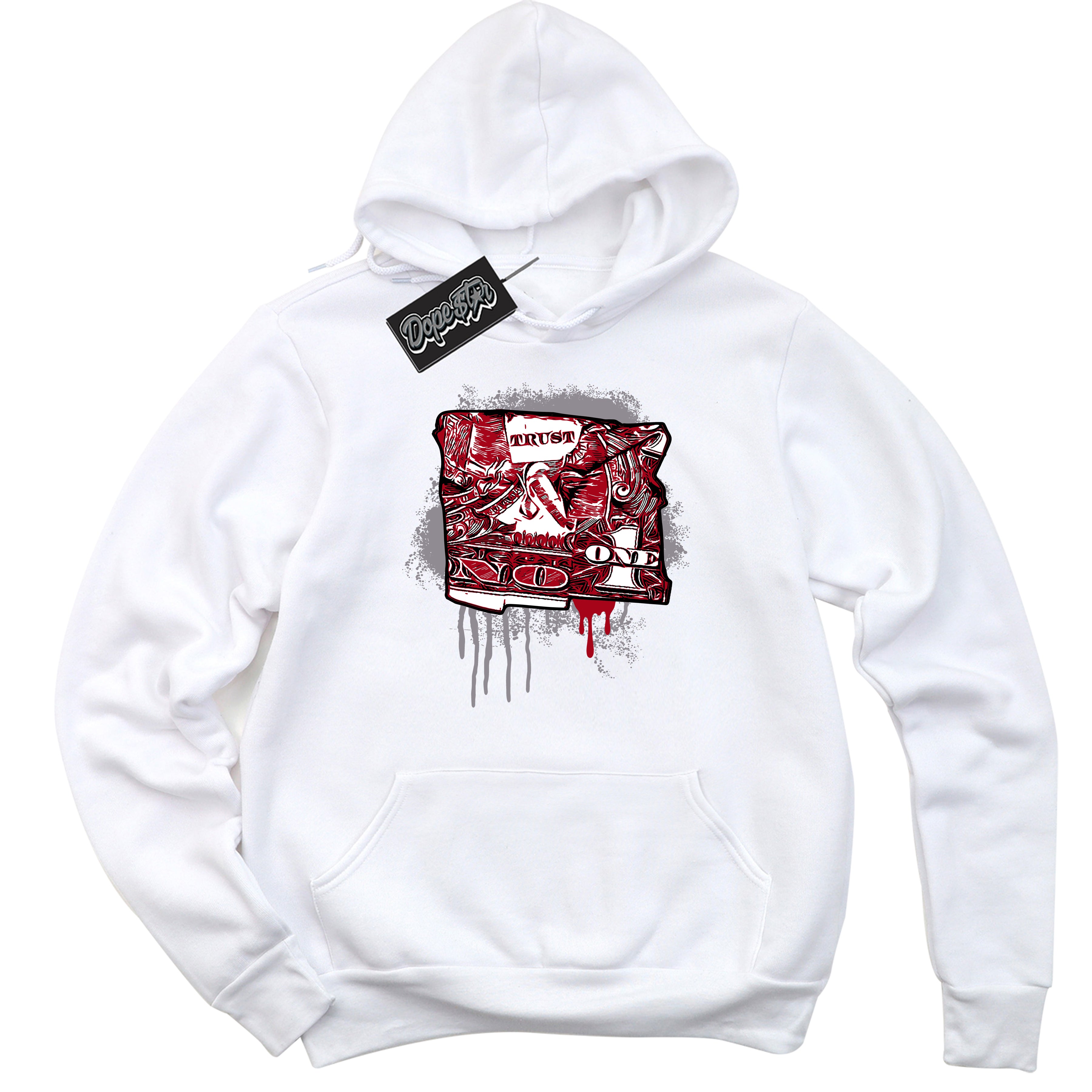 Cool White Hoodie with “ Trust No One Dollar ” design that Perfectly Matches Bred Reimagined 4s Jordans.