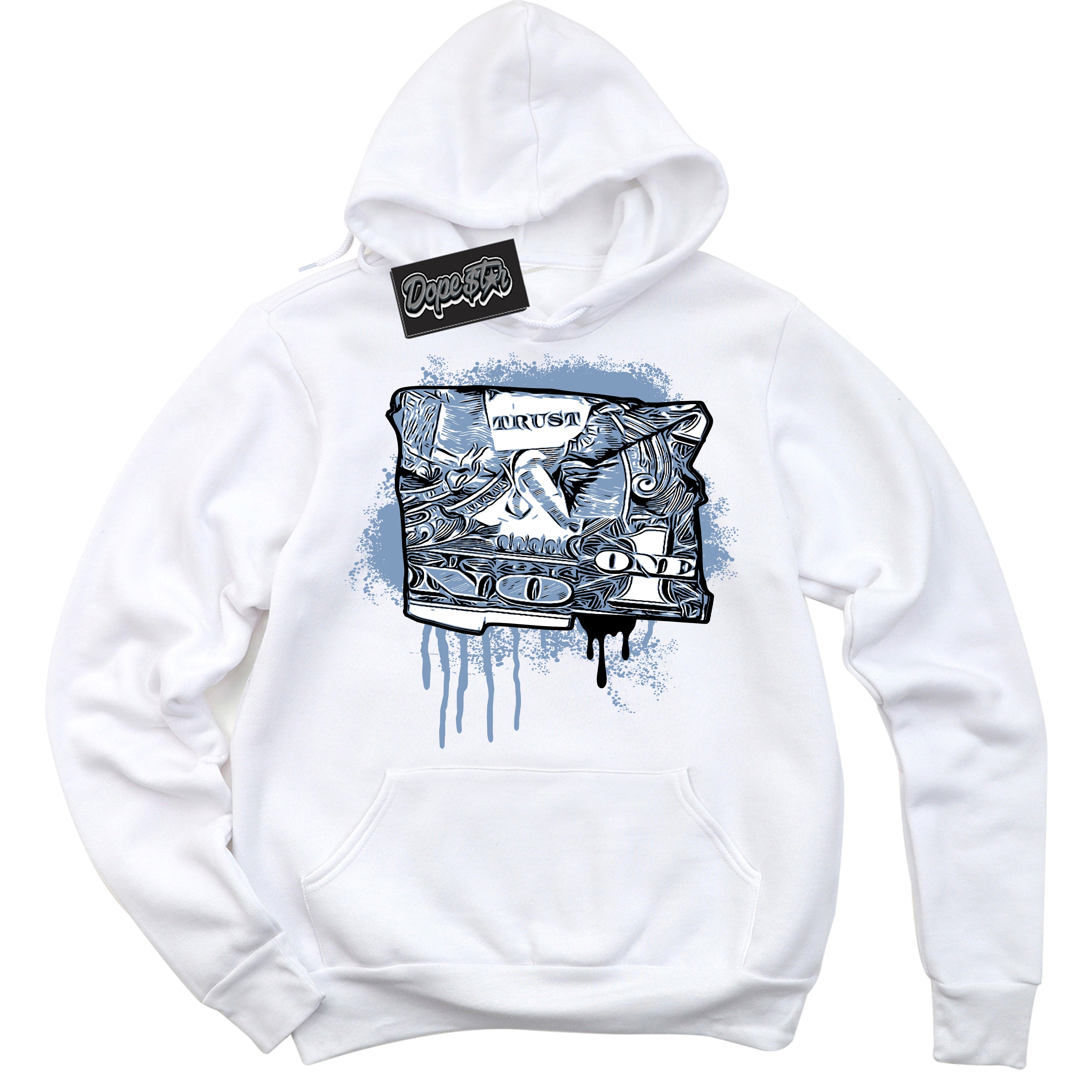 Cool White Hoodie with “ Trust No One Dollar ” design that Perfectly Matches Reverse Oreo 6s Sneakers.