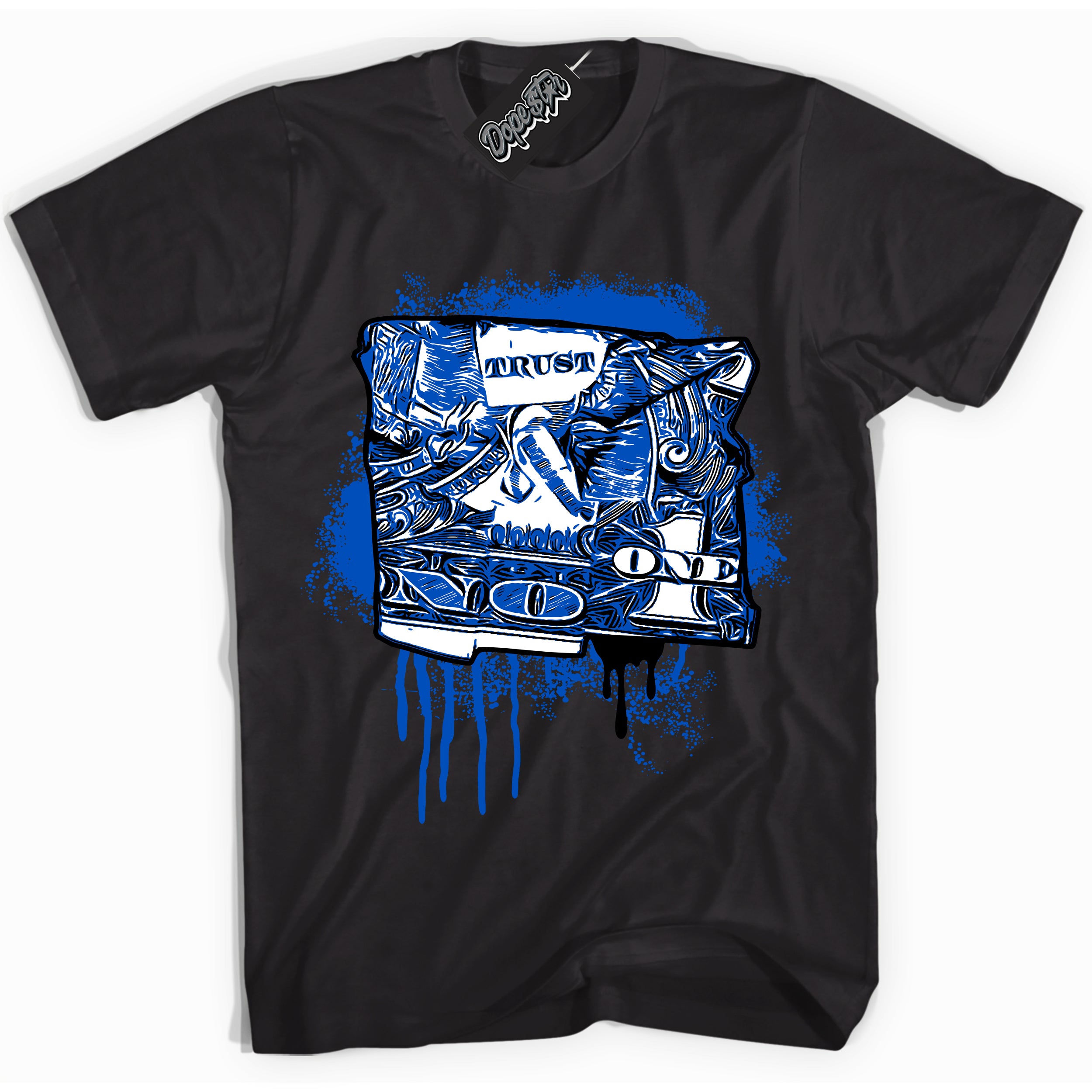 Dunk Low Astronomy Blue 'Trust No One Dollar' Shirt – Black Streetwear T-Shirt | Sneaker Matching Tee for Dunk Low Astronomy Blue | Men's & Women's Streetwear Outfit by Sneaker Shirts Outlet.