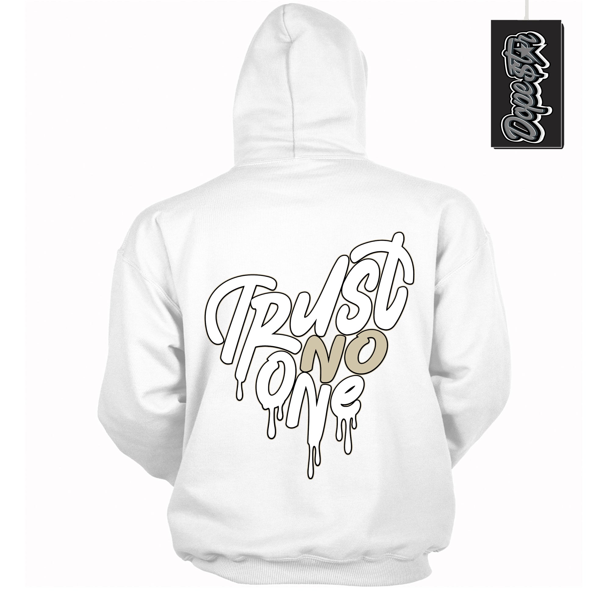Cool White Hoodie with “ Trust No One Heart ” design that Perfectly Matches Gratitude 11s Sneakers.