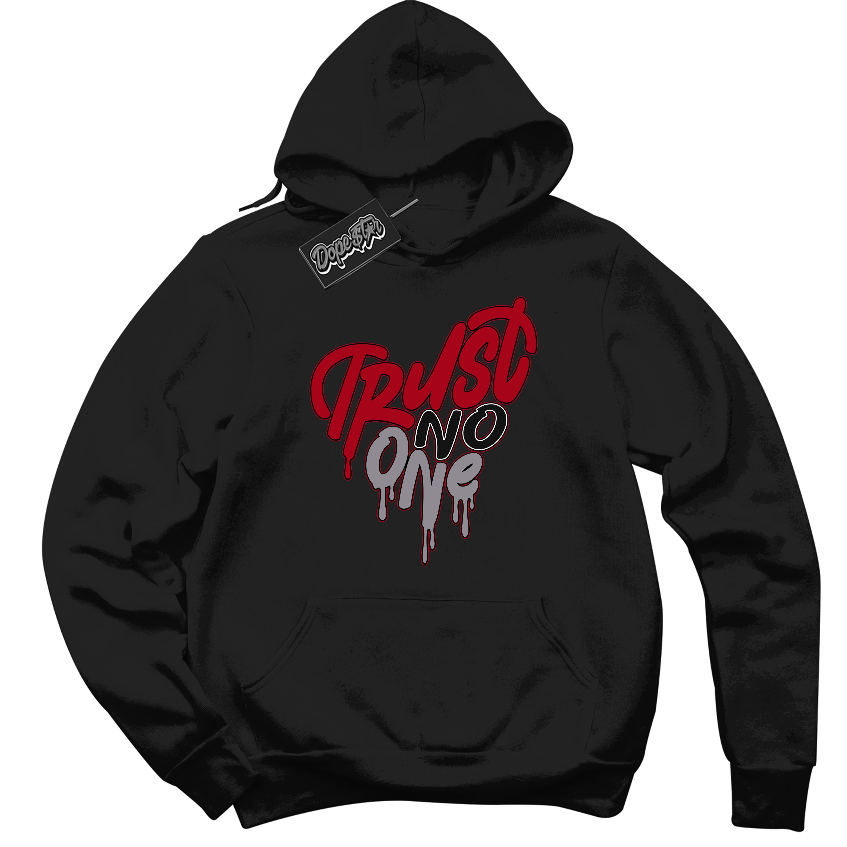 Cool Black Hoodie with “ Trust No One Heart ” design that Perfectly Matches Bred Reimagined 4s Jordans.