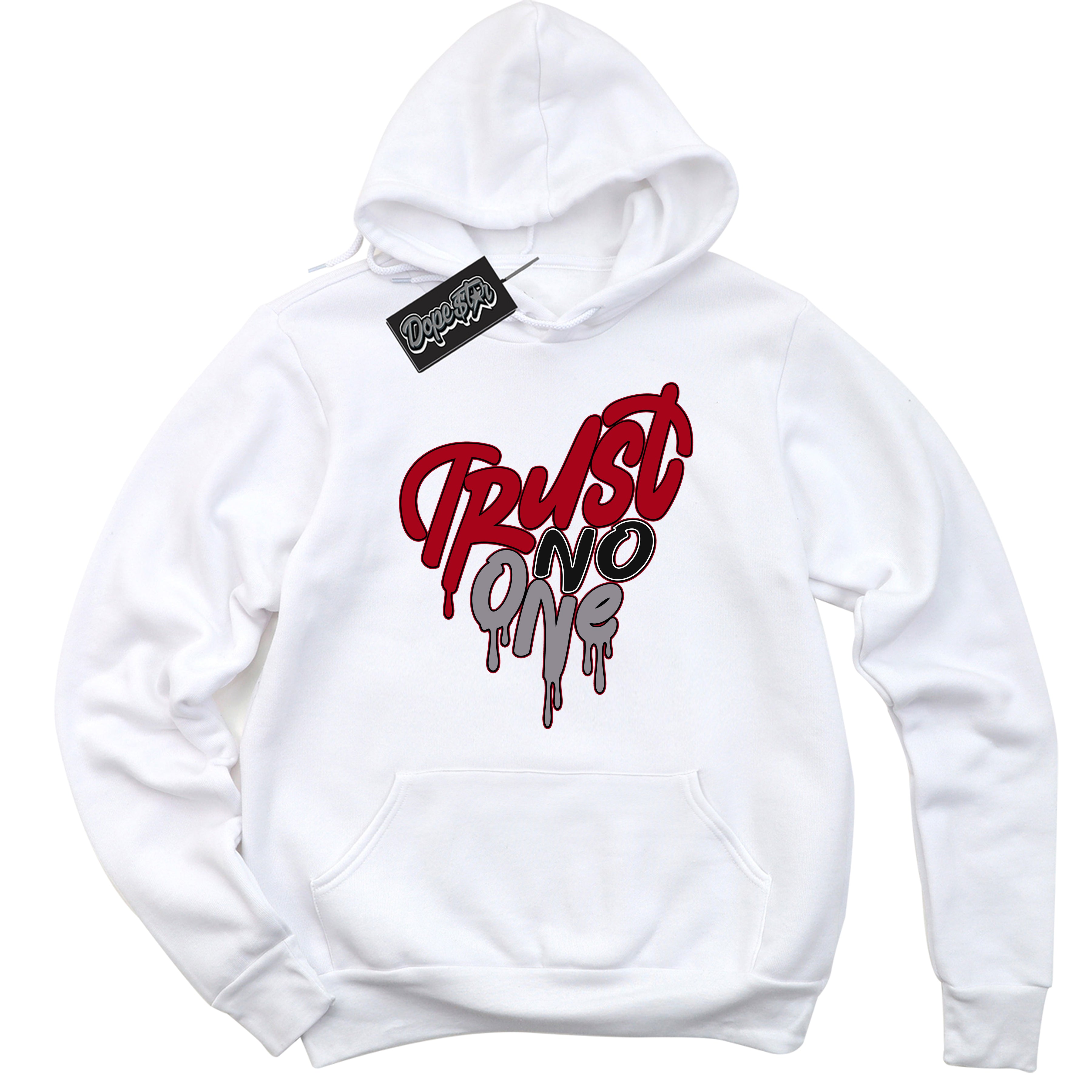 Cool White Hoodie with “ Trust No One Heart ” design that Perfectly Matches Bred Reimagined 4s Jordans.