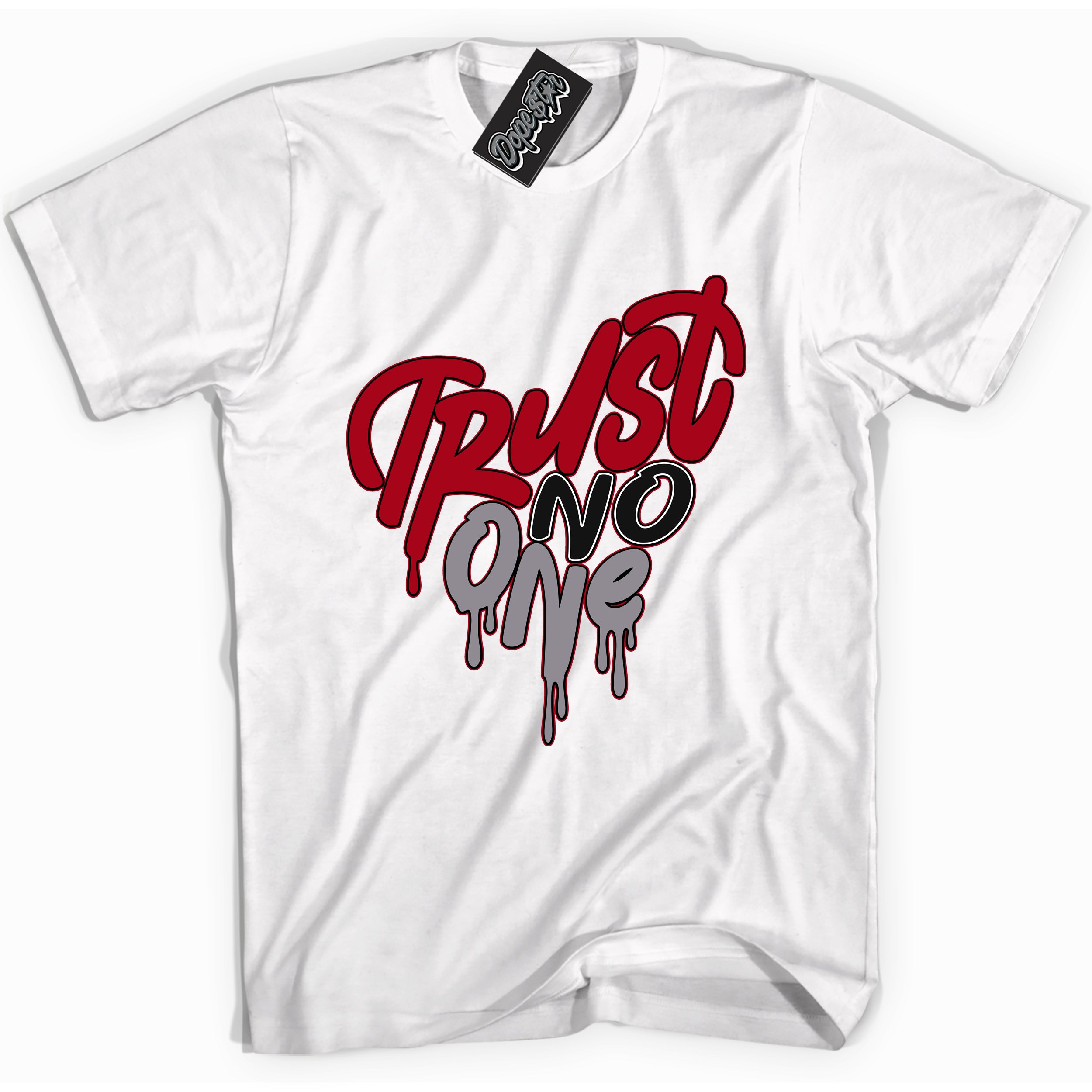 Cool White Shirt with “ Trust No One Heart” design that perfectly matches Bred Reimagined 4s Jordans.