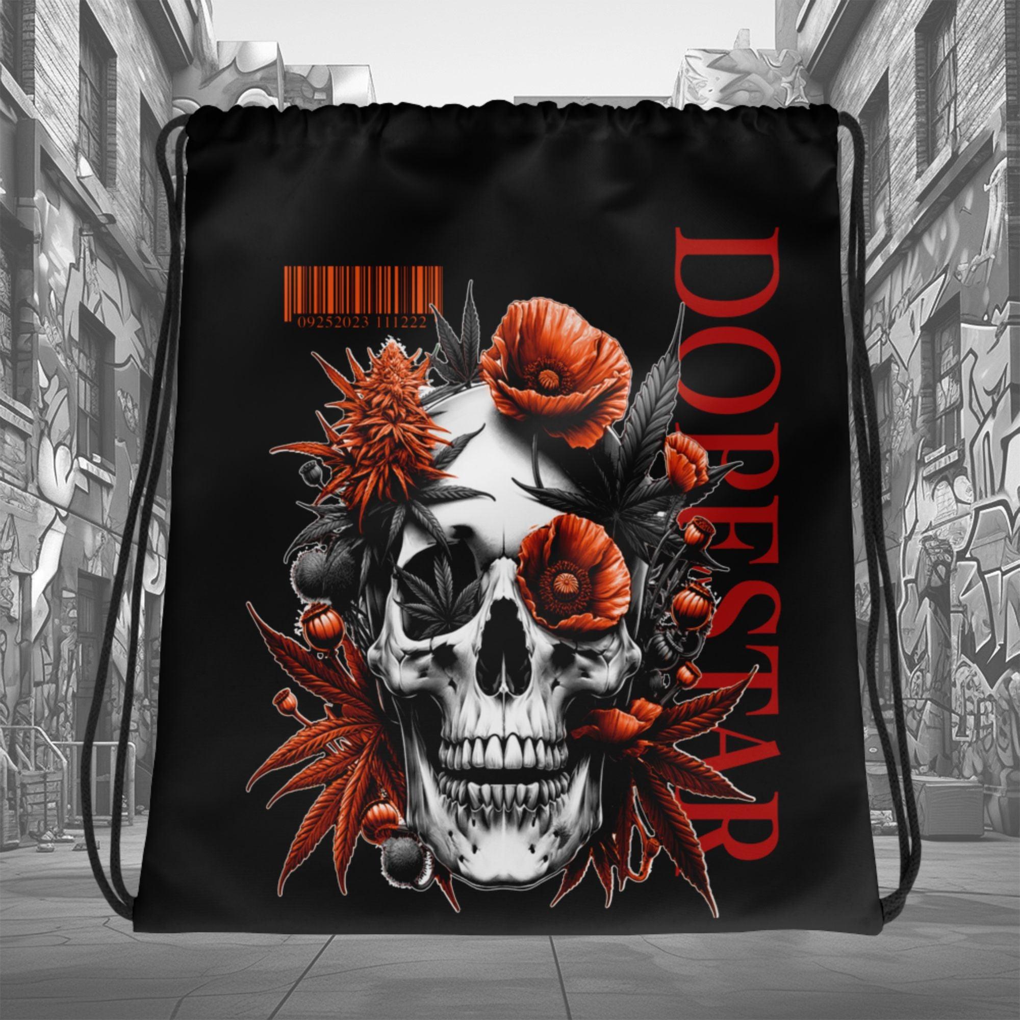 Amazing Black Skull Cannabis Poppies Drawstring Bag Air Jordan 12 Retro WNBA All-Star Brilliant Orange photo.