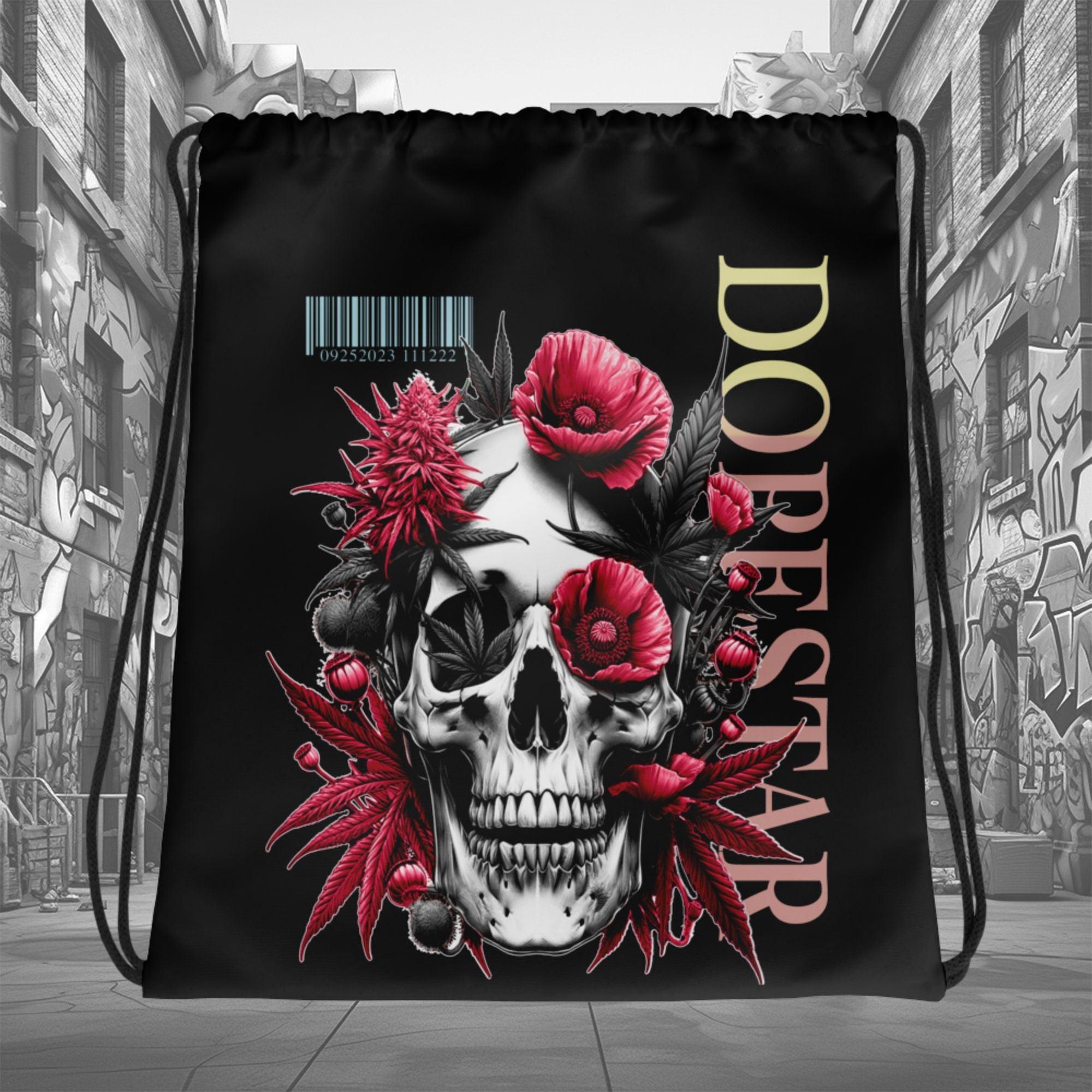 Amazing Black Skull Cannabis Poppies Drawstring Bag AIR JORDAN 1 Retro High OG NEXT CHAPTER SPIDER-VERSE photo.