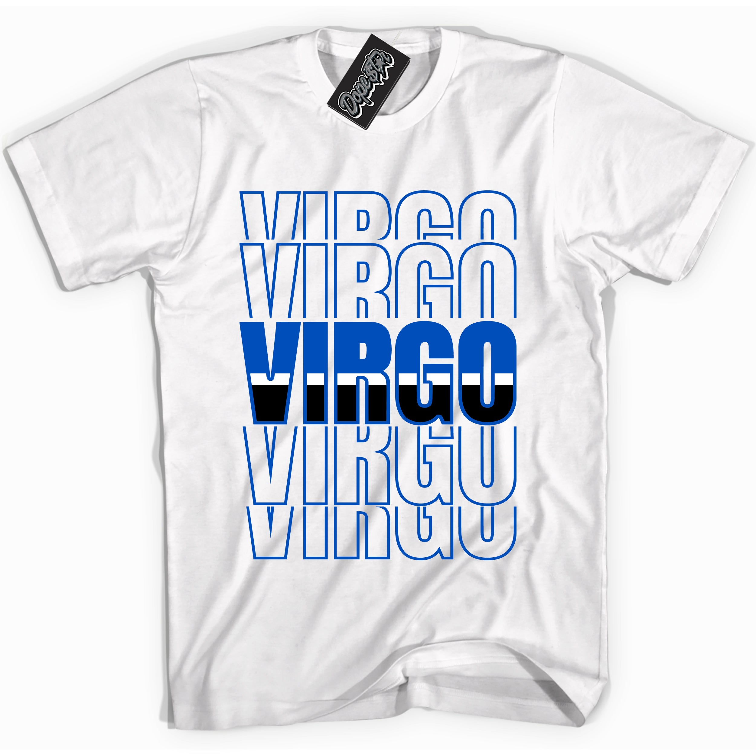 Cool White graphic tee with "Virgo" design, that perfectly matches Royal Reimagined 1s sneakers