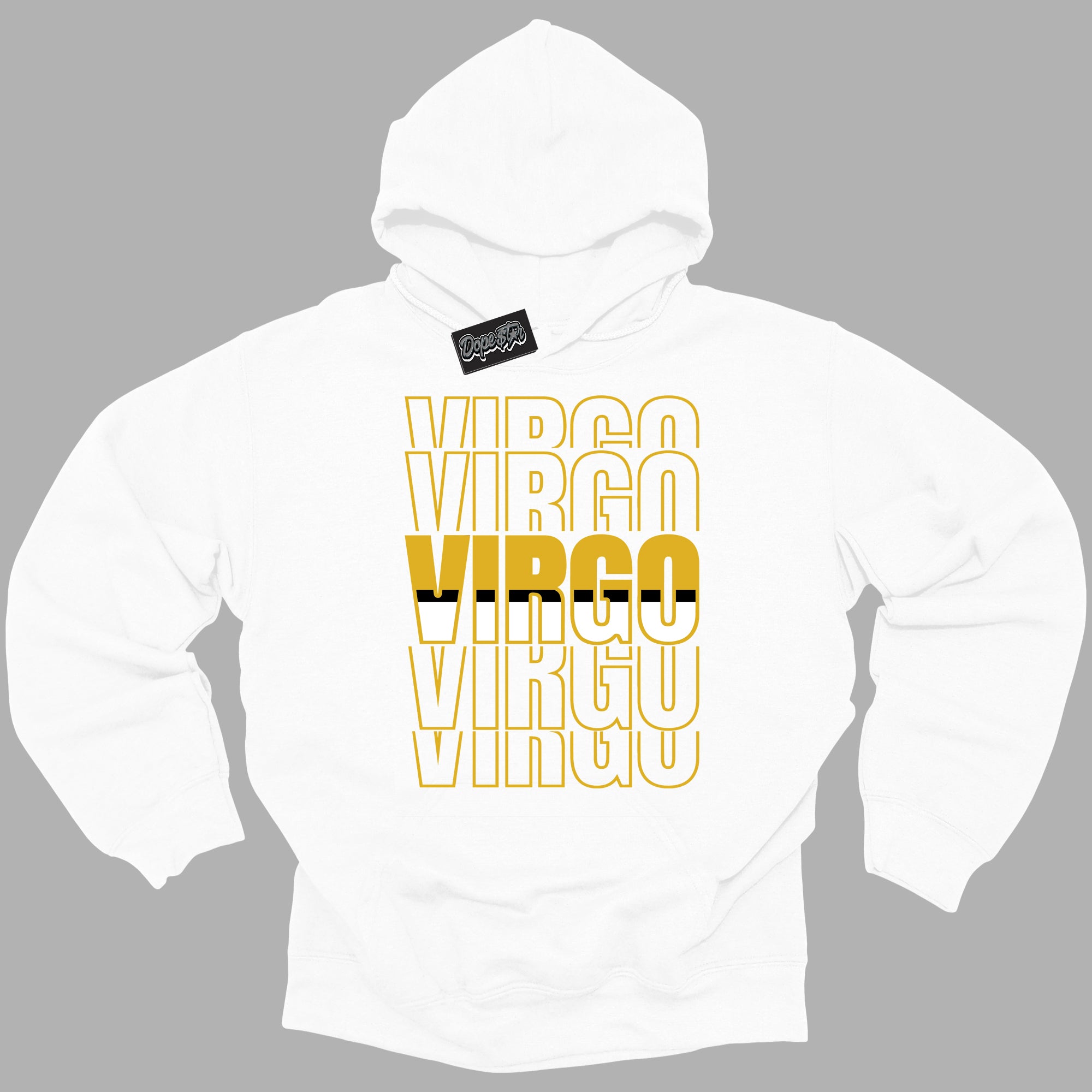Cool White Hoodie with “Virgo ” design that Perfectly Matches Yellow Ochre 6s Sneakers.