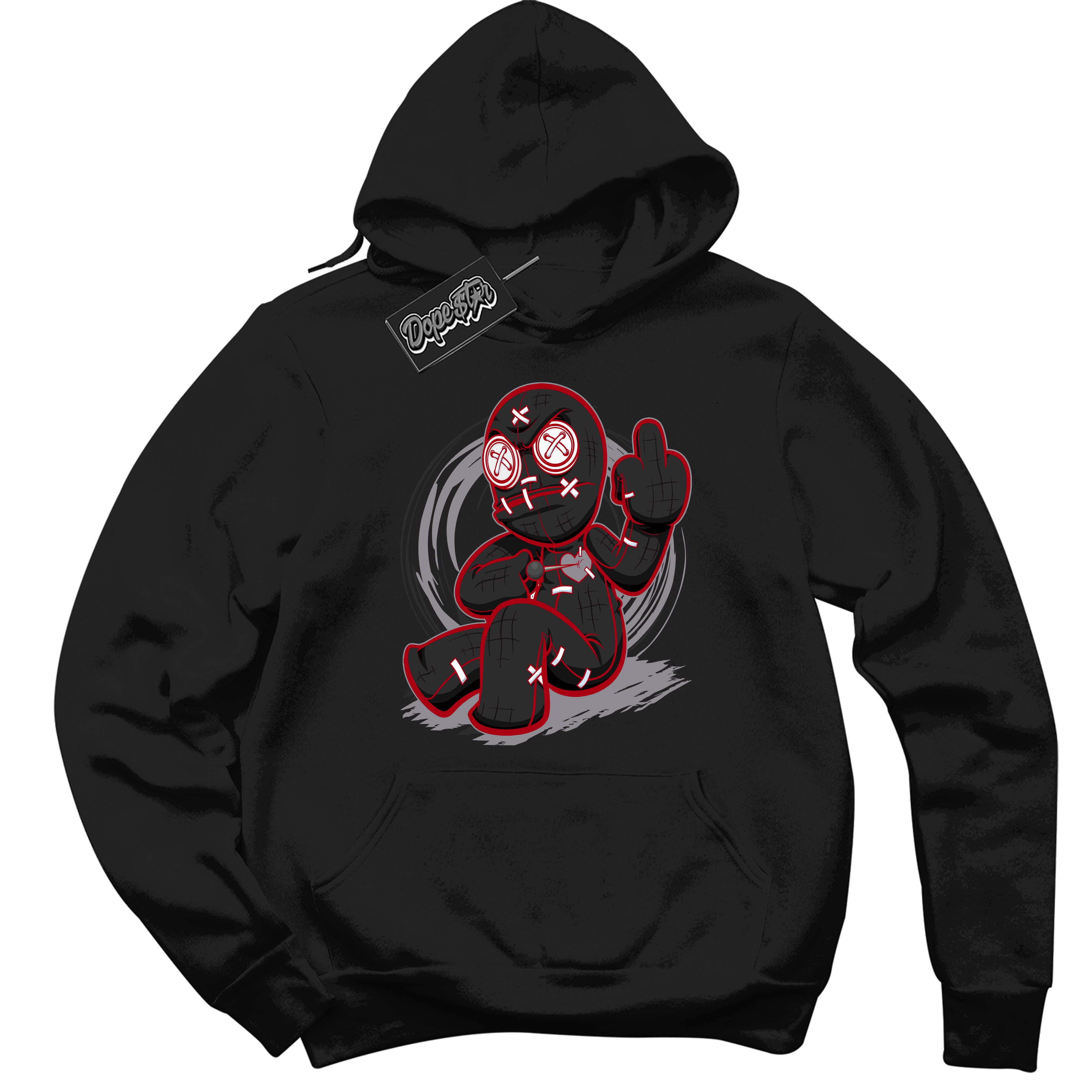 Cool Black Hoodie with “ VooDoo Doll ” design that Perfectly Matches Bred Reimagined 4s Jordans.