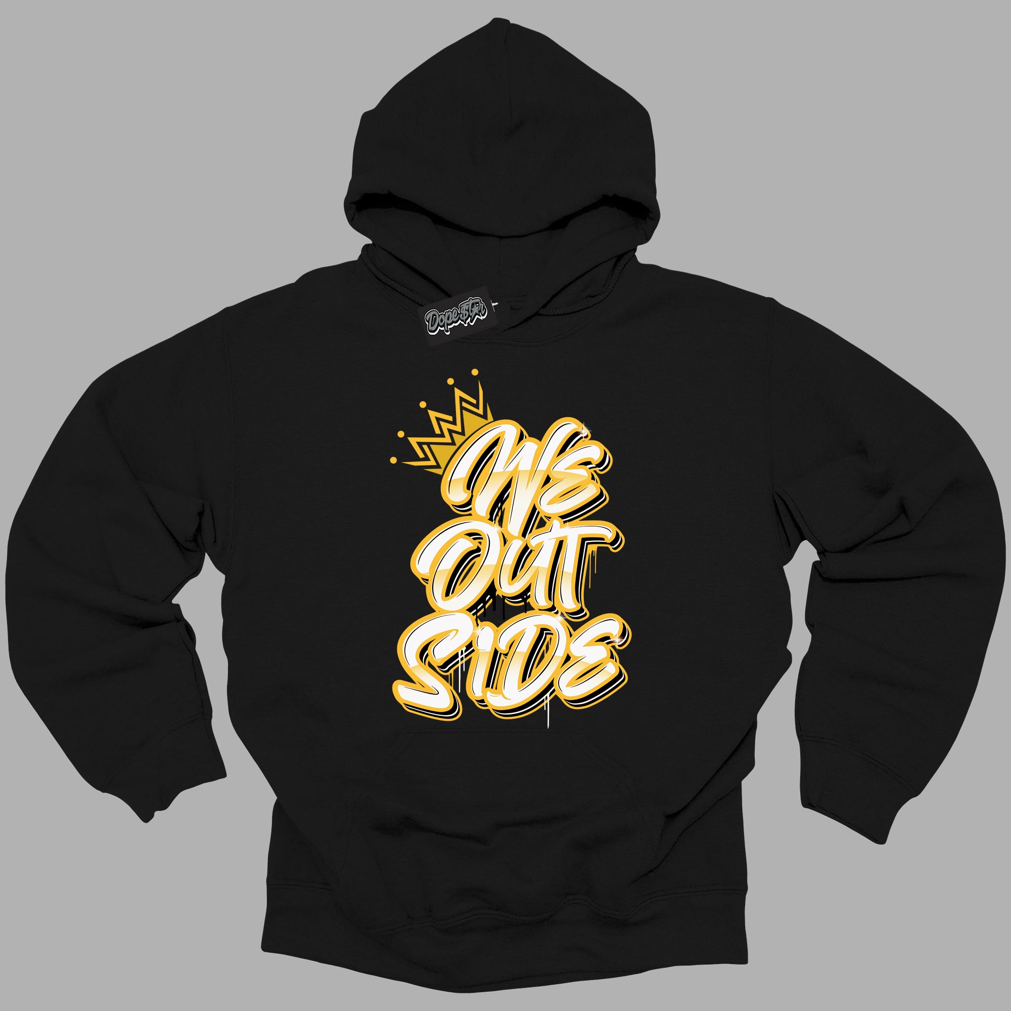 Cool Black Hoodie with “We Outside ” design that Perfectly Matches Yellow Ochre 6s Sneakers.
