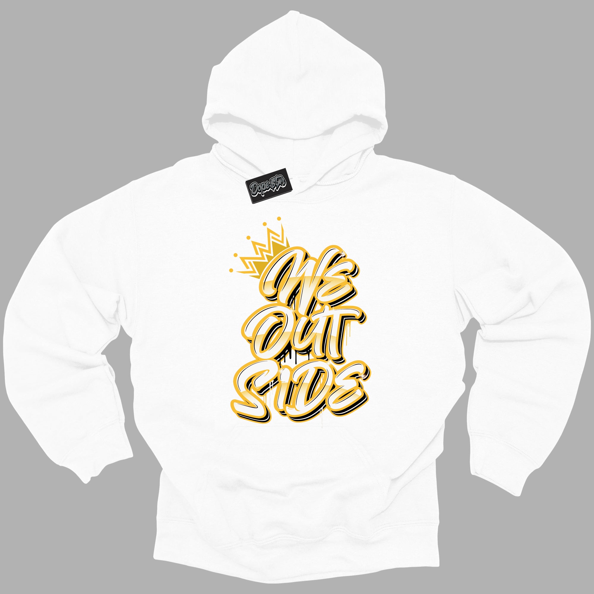 Cool White Hoodie with “We Outside ” design that Perfectly Matches Yellow Ochre 6s Sneakers.