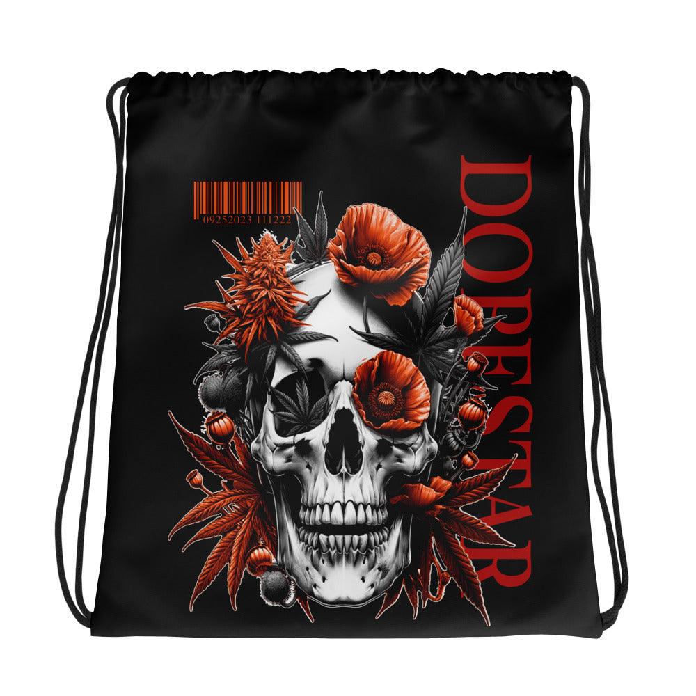 Amazing Black Skull Cannabis Poppies Drawstring Bag Air Jordan 12 Retro WNBA All-Star Brilliant Orange photo.