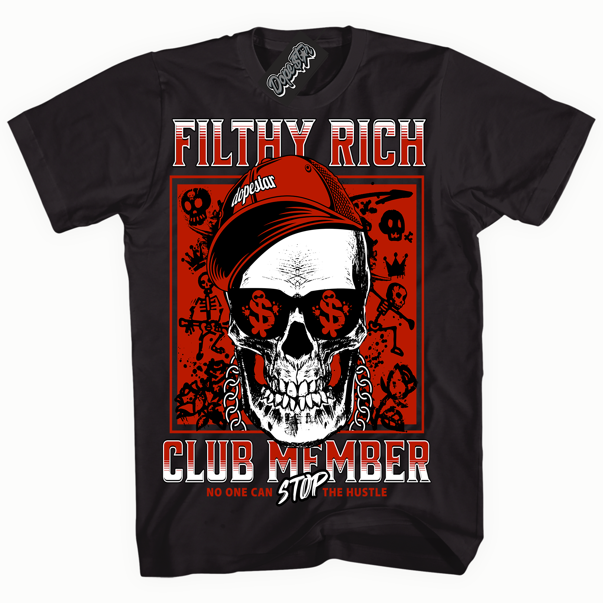 Cool Black graphic tee with “ Filthy Rich ” print, that perfectly matches CHERRY 11s sneakers