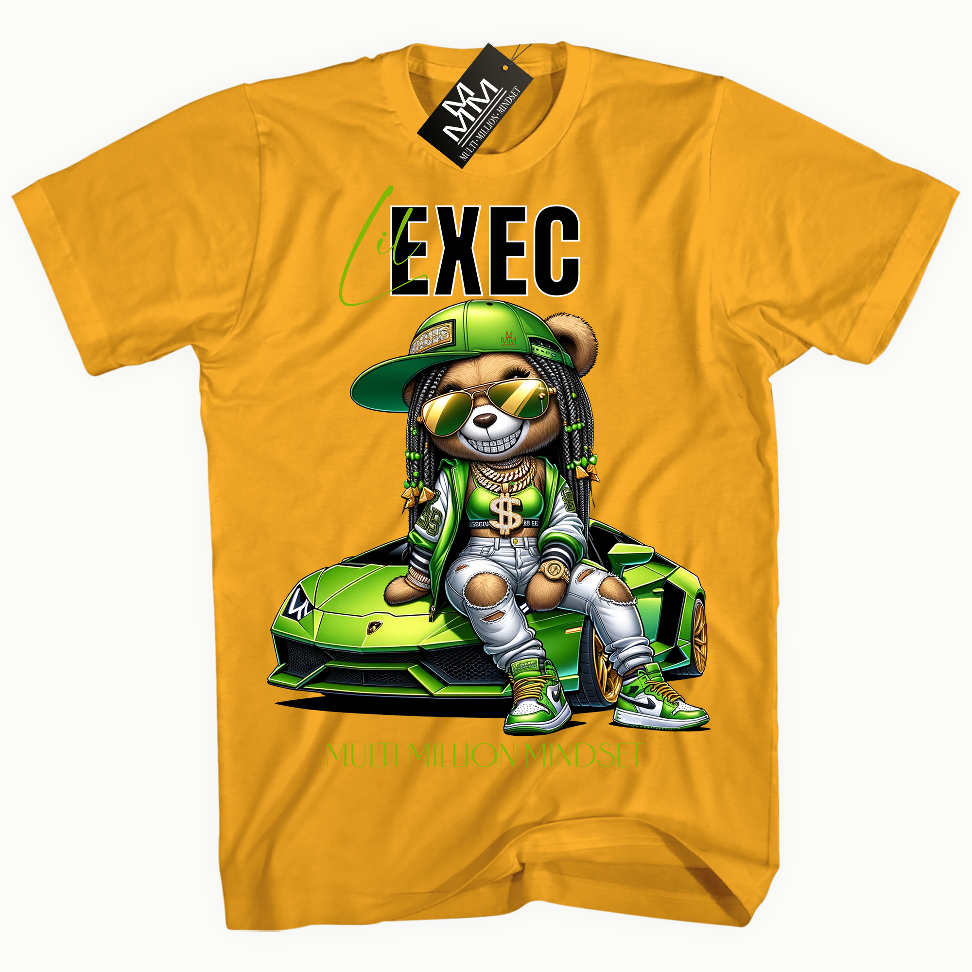 Mind Blowin lil EXEC® Millionaire Bling Girl Graphic Gold Tee By Multi Million Mindset®
