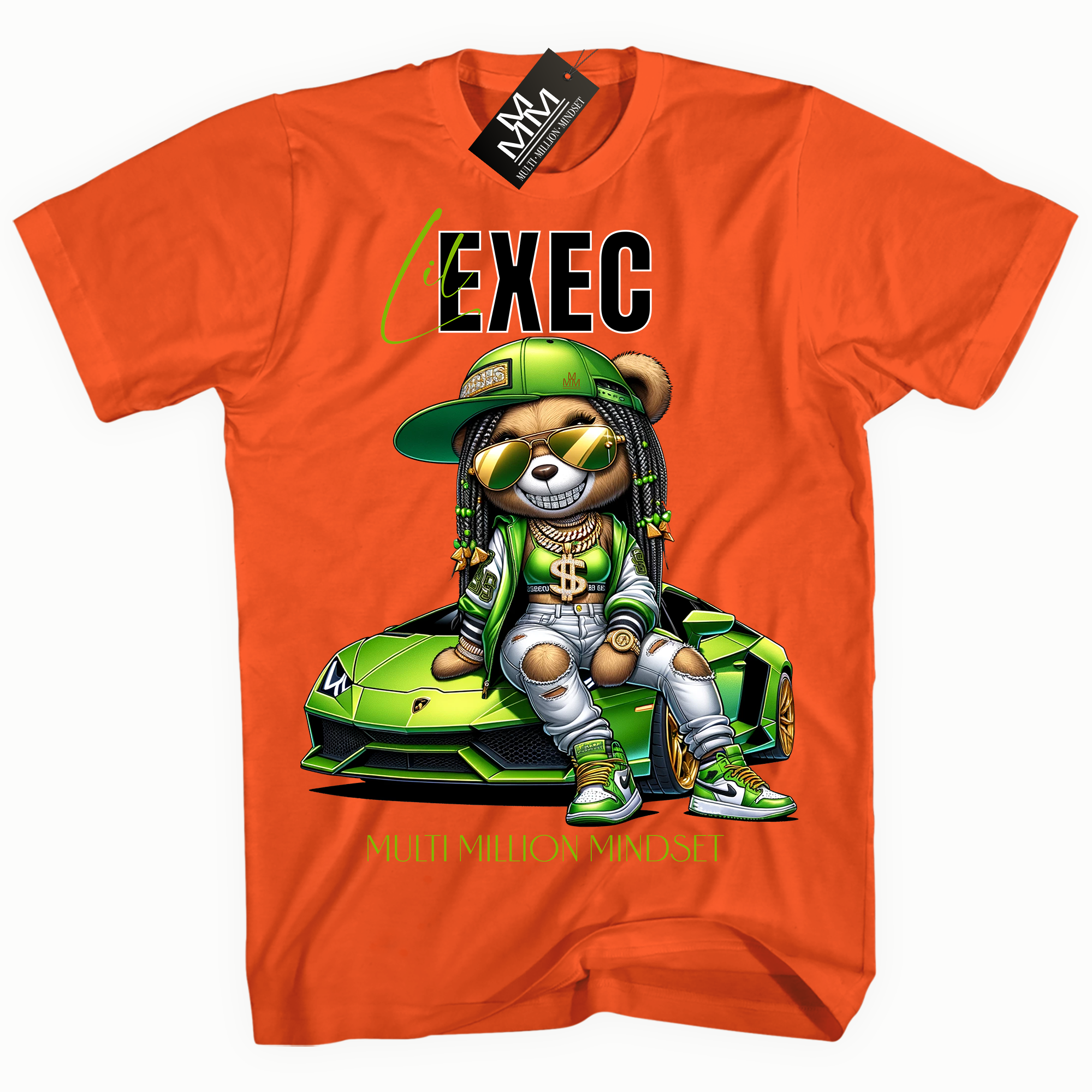 Mind Blowin lil EXEC® Millionaire Bling Graphic Orange Tee By Multi Million Mindset®