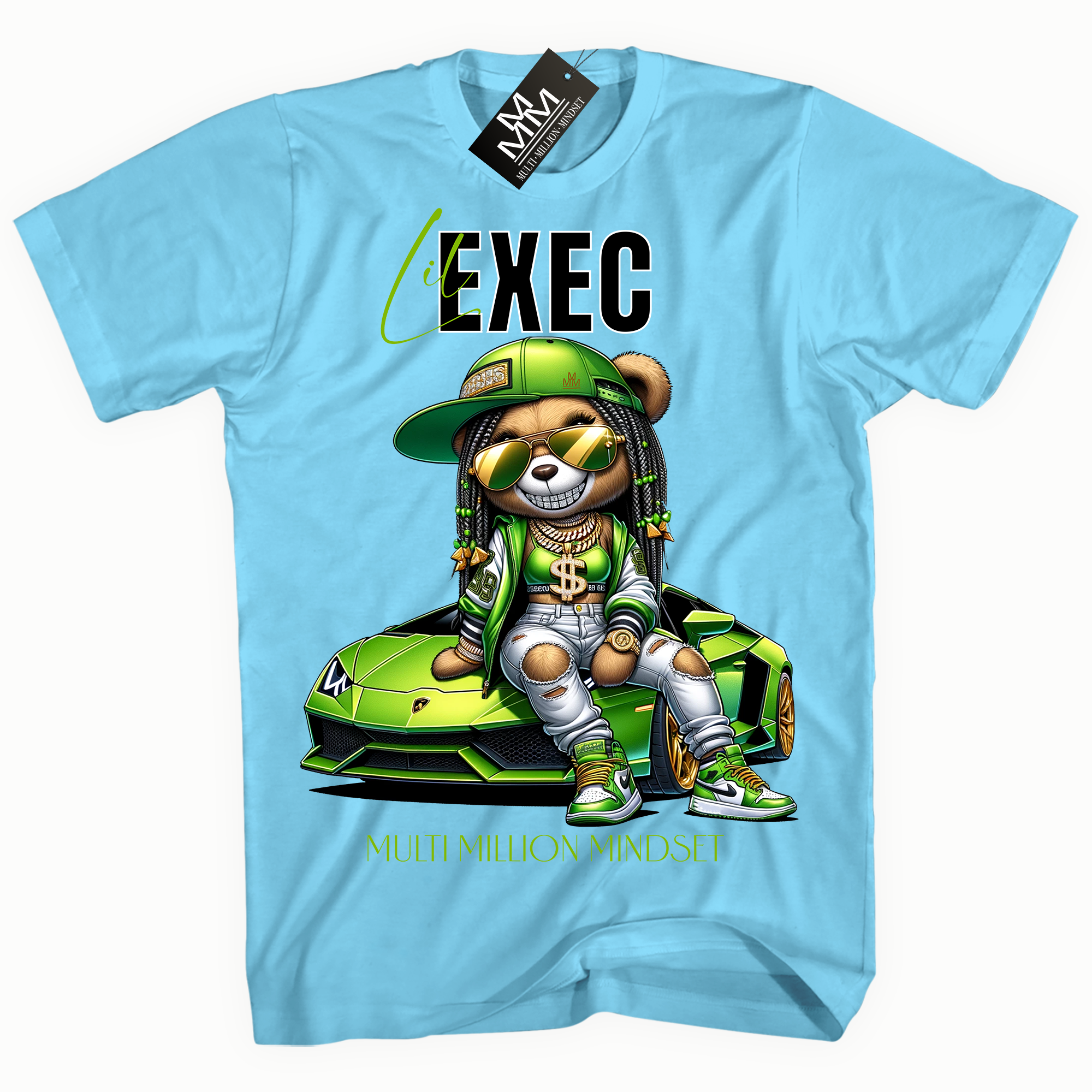 Mind Blowin lil EXEC® Millionaire Bling Girl Graphic Sky Blue Tee By Multi Million Mindset®