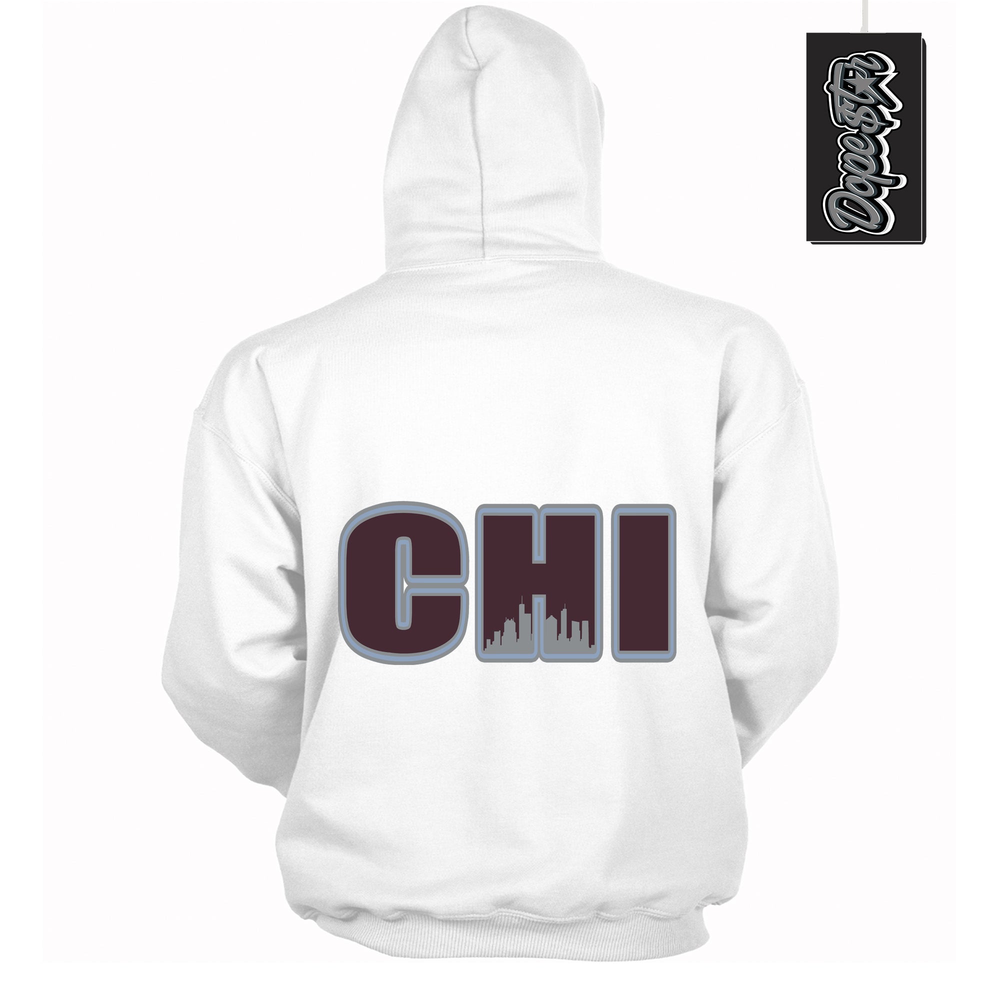 Cool White Hoodie with “ Chicago ” design that Perfectly Matches Burgundy 5s Sneakers.