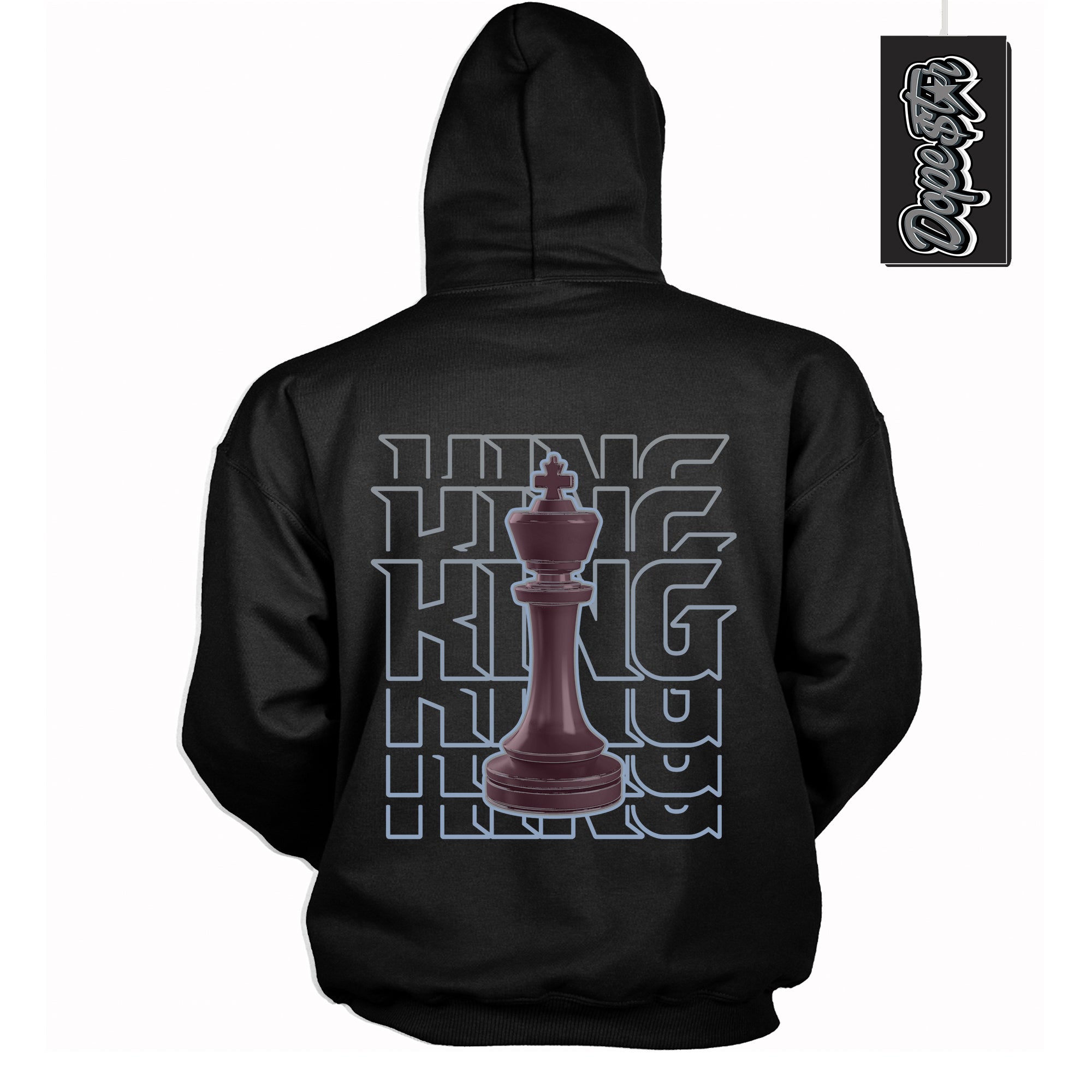 Cool Black Hoodie with “ King Chess ” design that Perfectly Matches Burgundy 5s Sneakers.