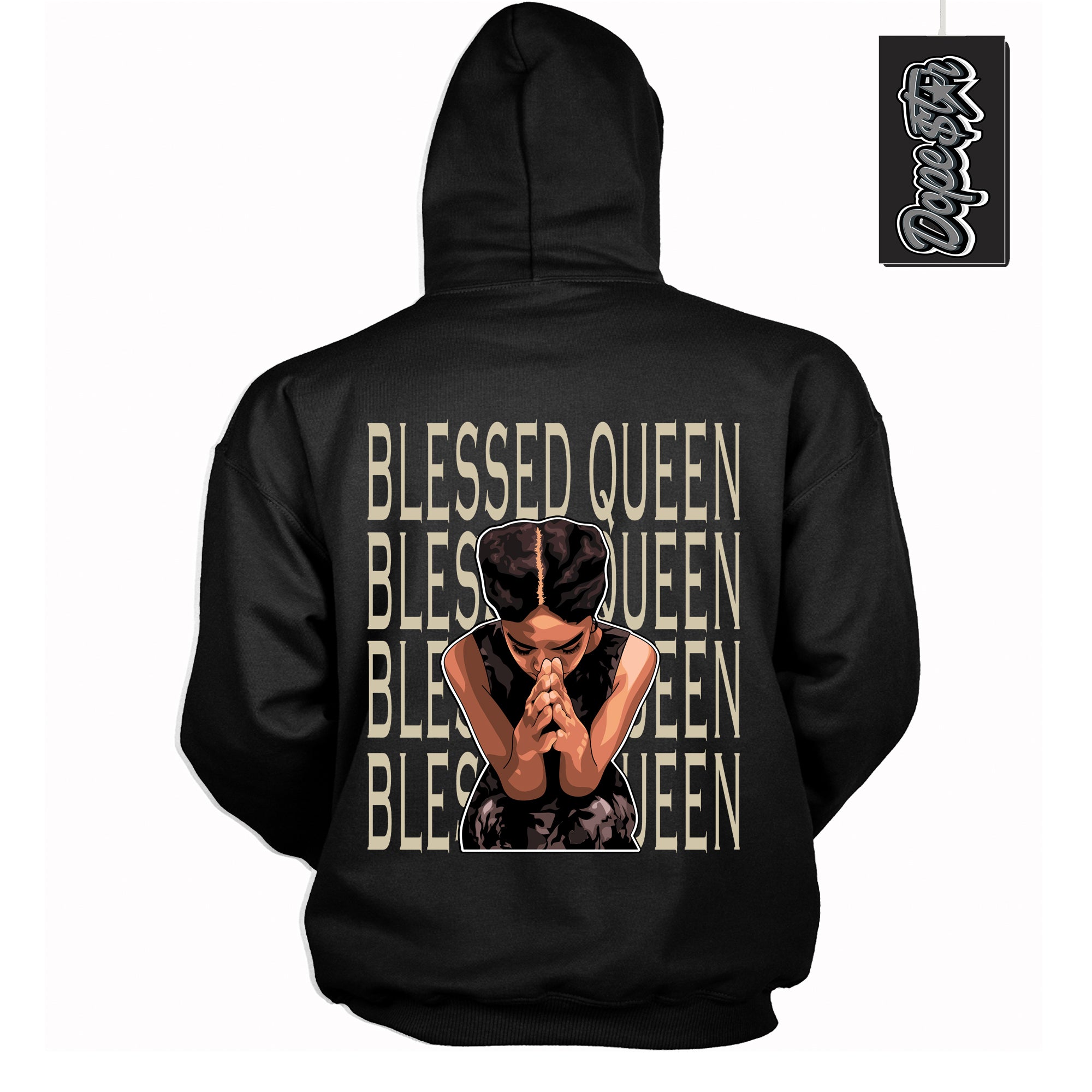 Cool Black Hoodie with “ Blessed Queen ” design that Perfectly Matches Gratitude 11s Sneakers.