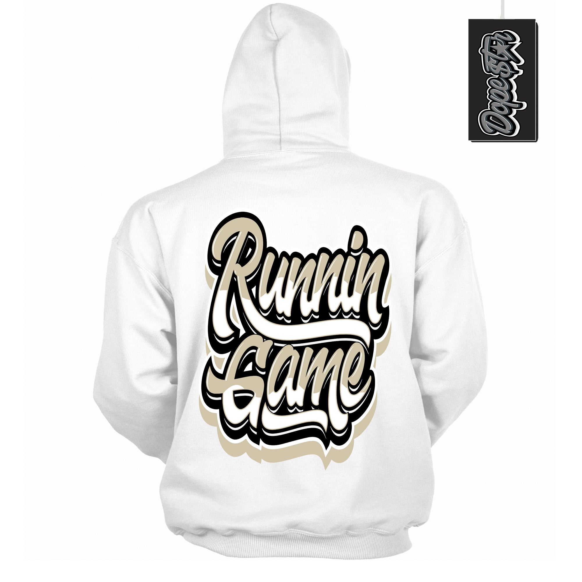 Cool White Hoodie with “ Running Game ” design that Perfectly Matches Gratitude 11s Sneakers.