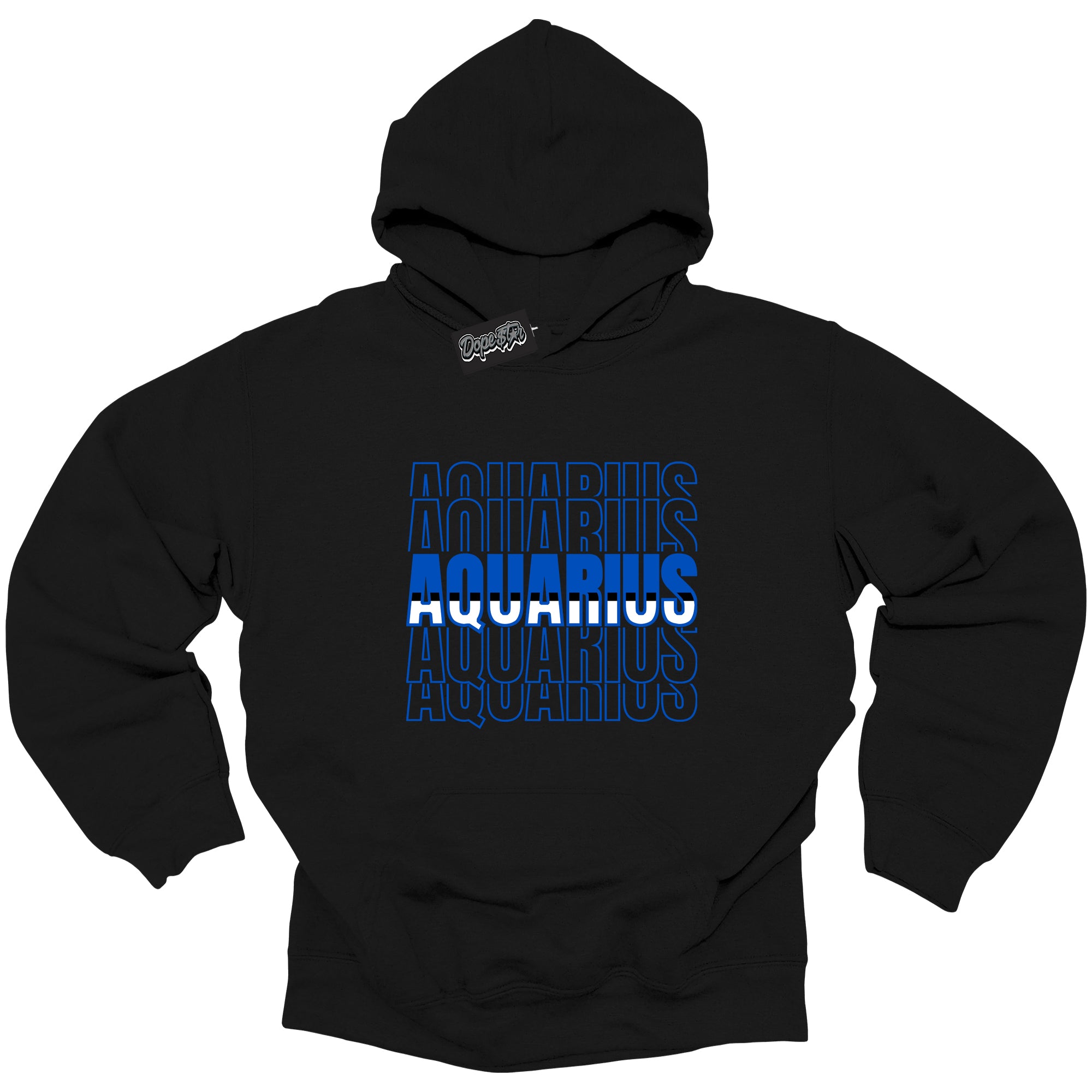 Cool Black Hoodie with “ Aquarius ” design that Perfectly Matches Royal Reimagined 1s Sneakers.