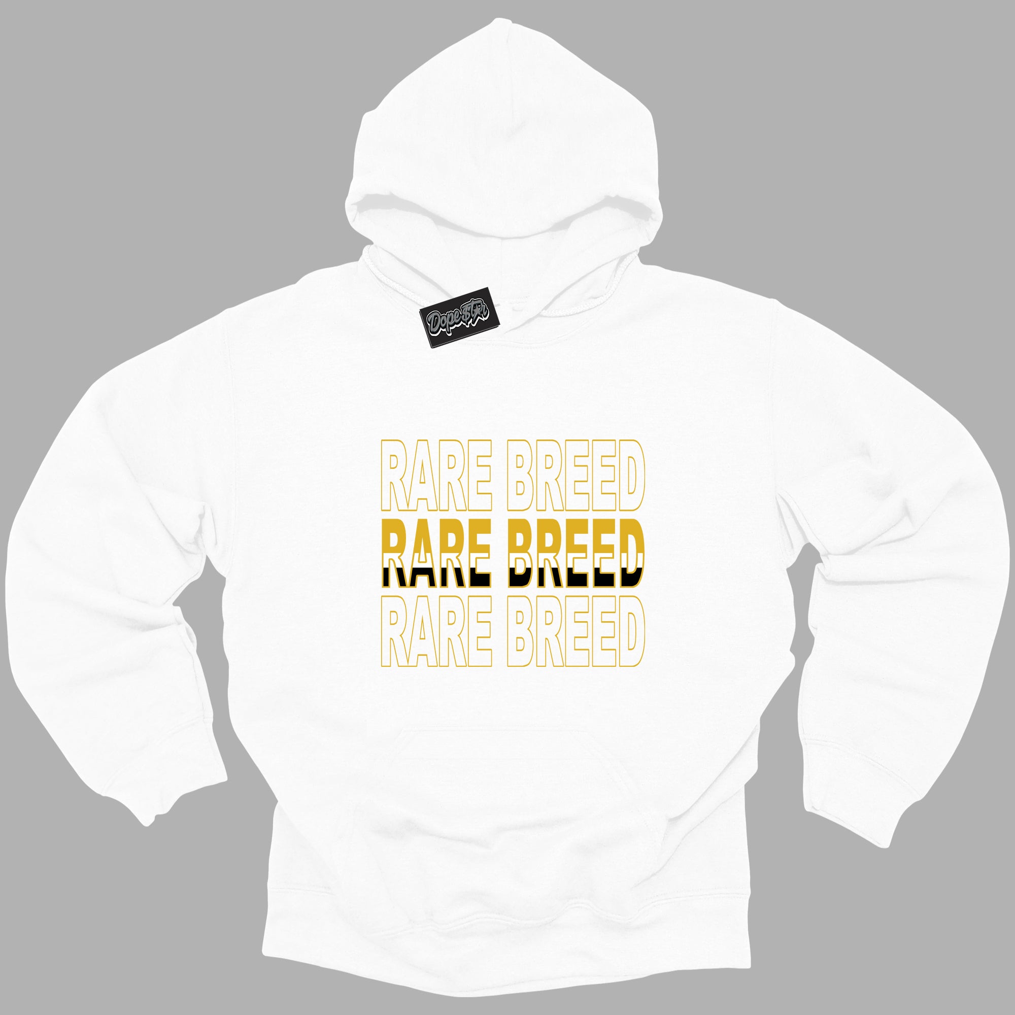 Cool White Hoodie with “ Rare Breed ” design that Perfectly Matches Yellow Ochre 6s Sneakers.