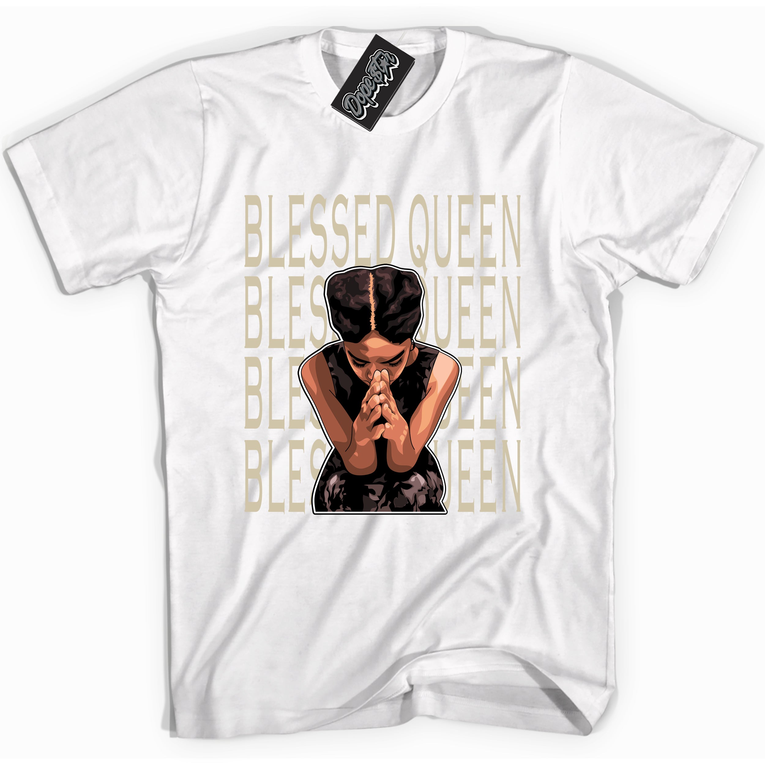 Cool White graphic tee with “ Blessed Queen ” print, that perfectly matches GRATITUDE 11s sneakers