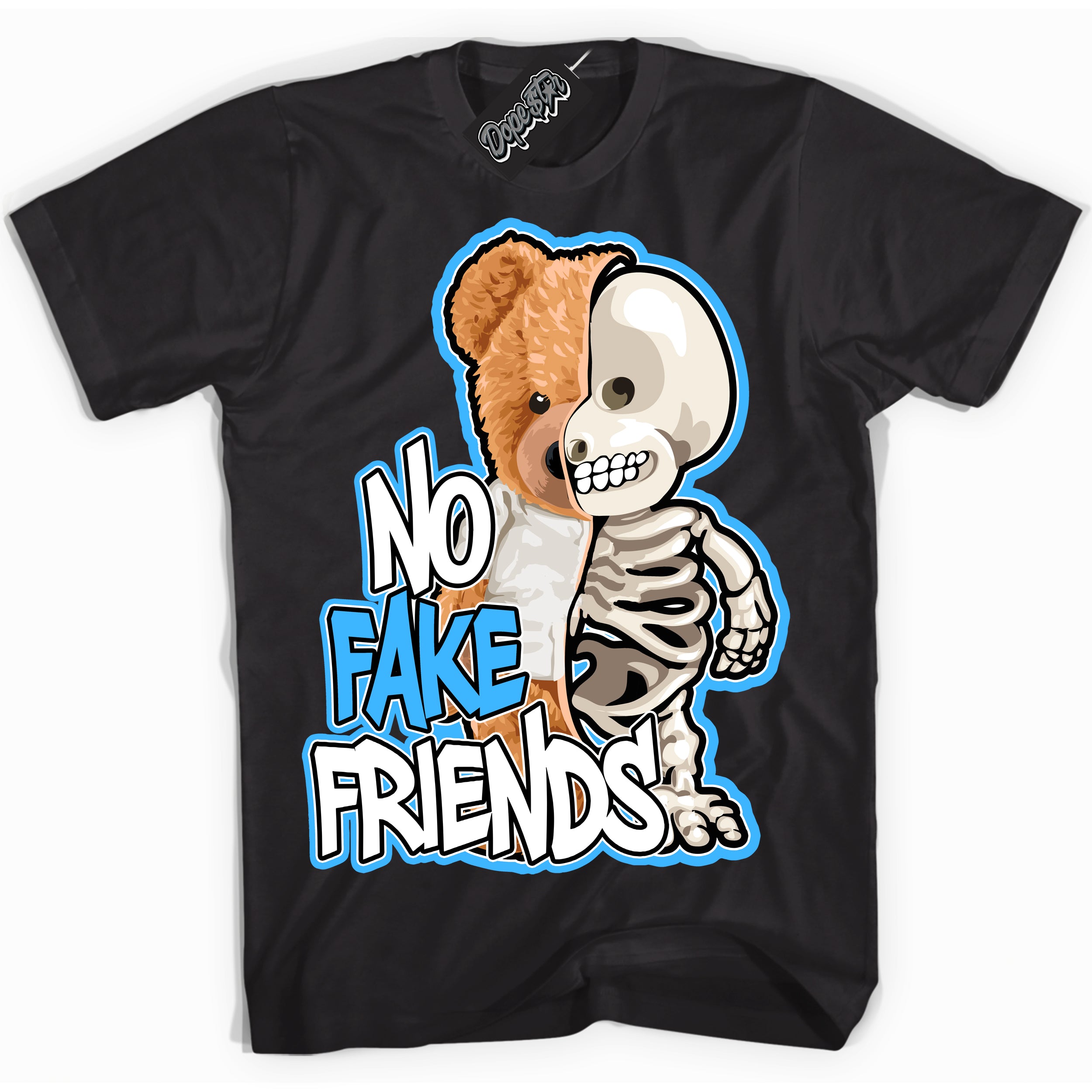 Cool Black graphic tee with “ No Fake Friends ” design, that perfectly matches Powder Blue 9s sneakers