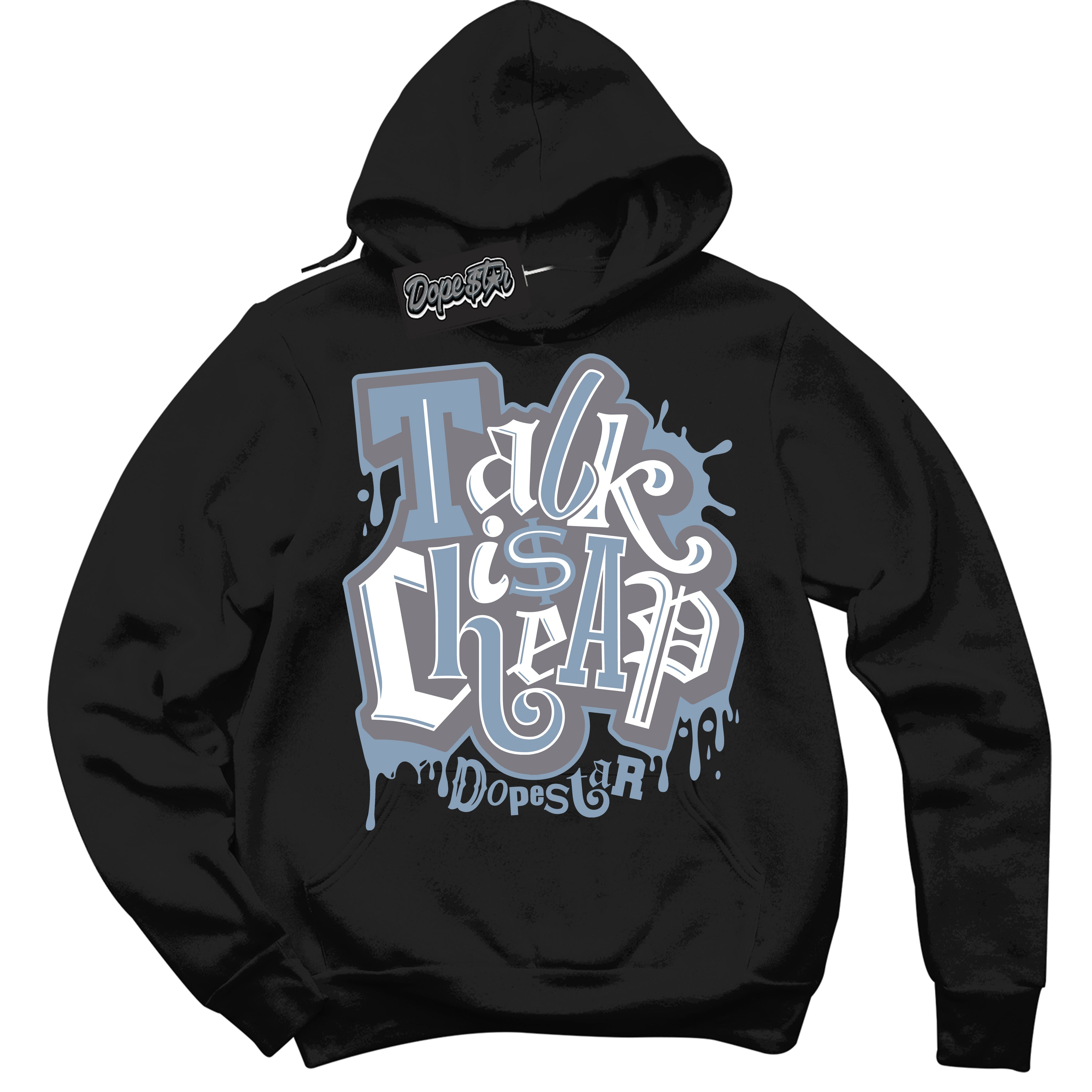 Cool Black Hoodie with “ Talk Is Cheap ”  design that Perfectly Matches Cement Grey 11s Sneakers.