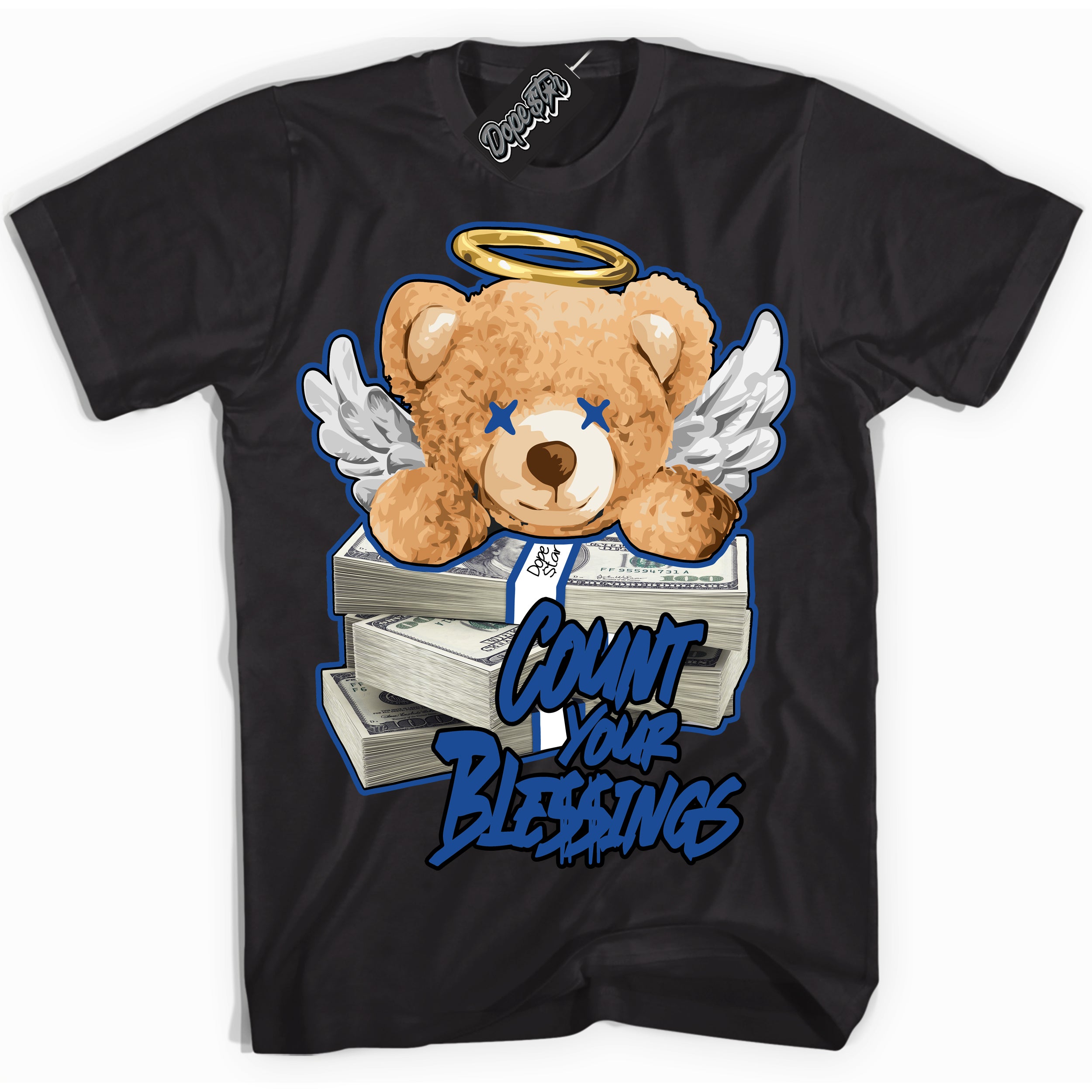 AJ12 Retro Blueberry ‘Count Your Blessings’ – Black Streetwear T-Shirt | Sneaker Matching shirt for AJ12 Retro Blueberry | Men's and Women's Streetwear Graphic Tee by Sneaker Shirts Outlet.
