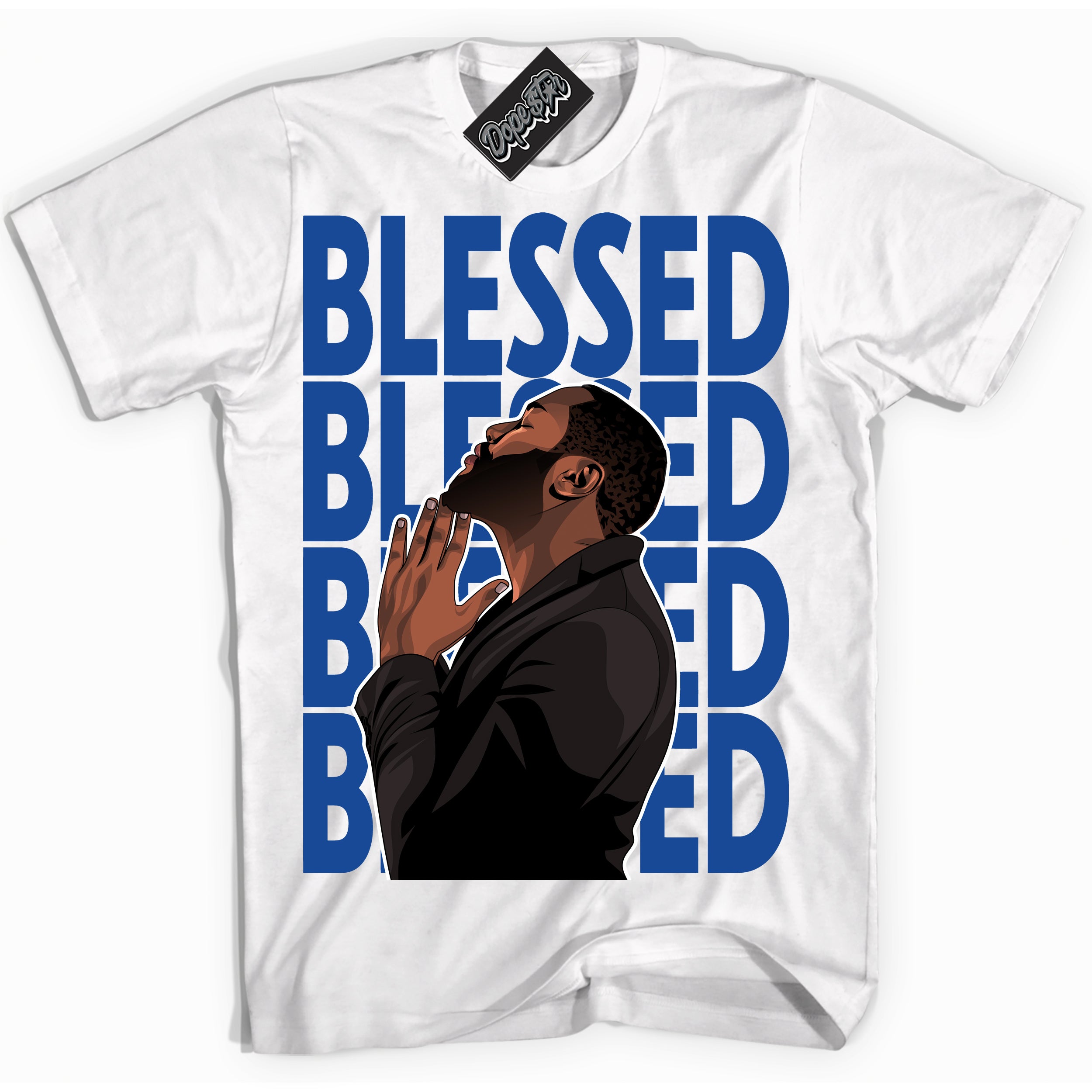 AJ12 Retro Blueberry ‘God Blessed’ – White Streetwear T-Shirt | Sneaker Matching shirt for AJ12 Retro Blueberry | Men's and Women's Streetwear Graphic Tee by Sneaker Shirts Outlet.
