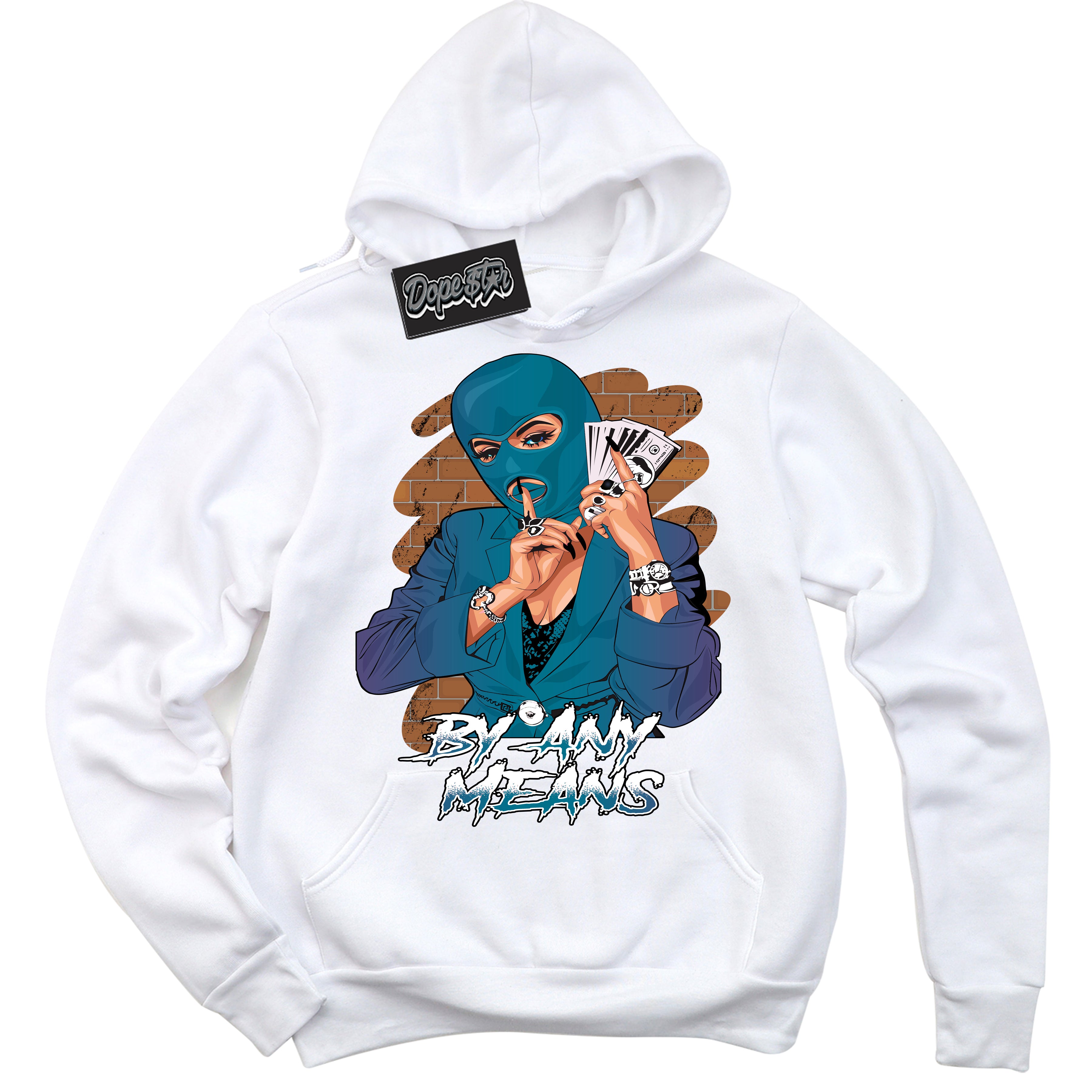 Cool White Hoodie with “ By Any Means ”  design that Perfectly Matches Love Letter 14s Sneakers.
