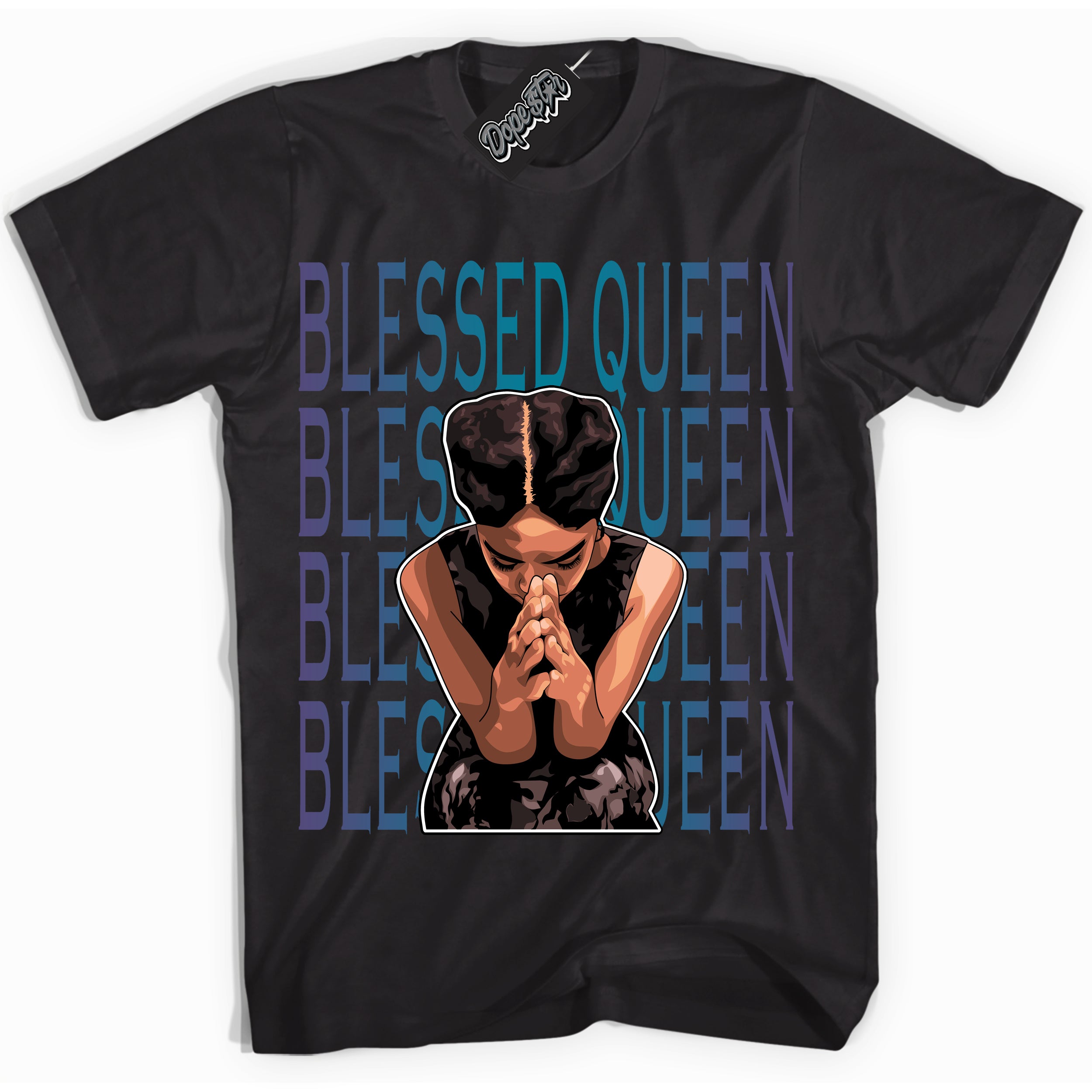 Cool Black Shirt with “ Blessed Queen” design that perfectly matches Love Letter 14s Sneakers.