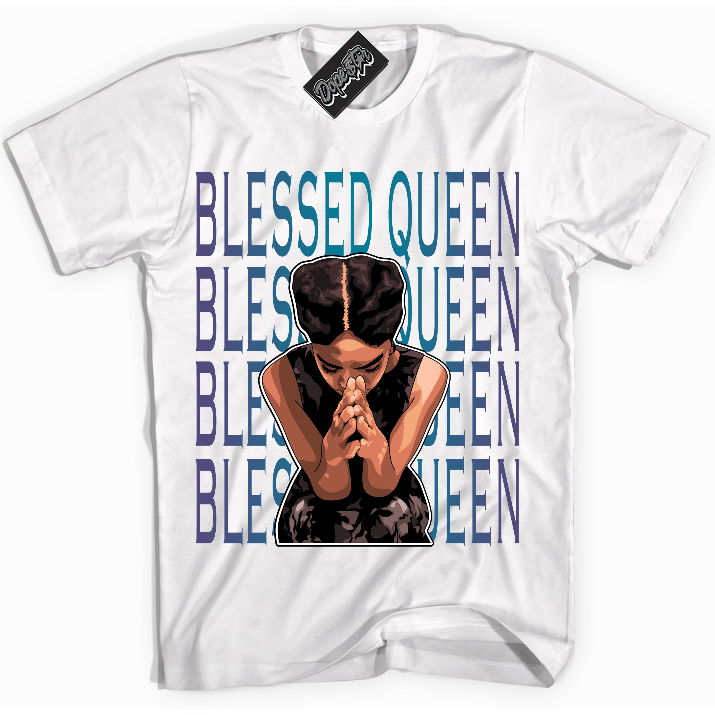 Cool White Shirt with “ Blessed Queen” design that perfectly matches Love Letter 14s Sneakers.