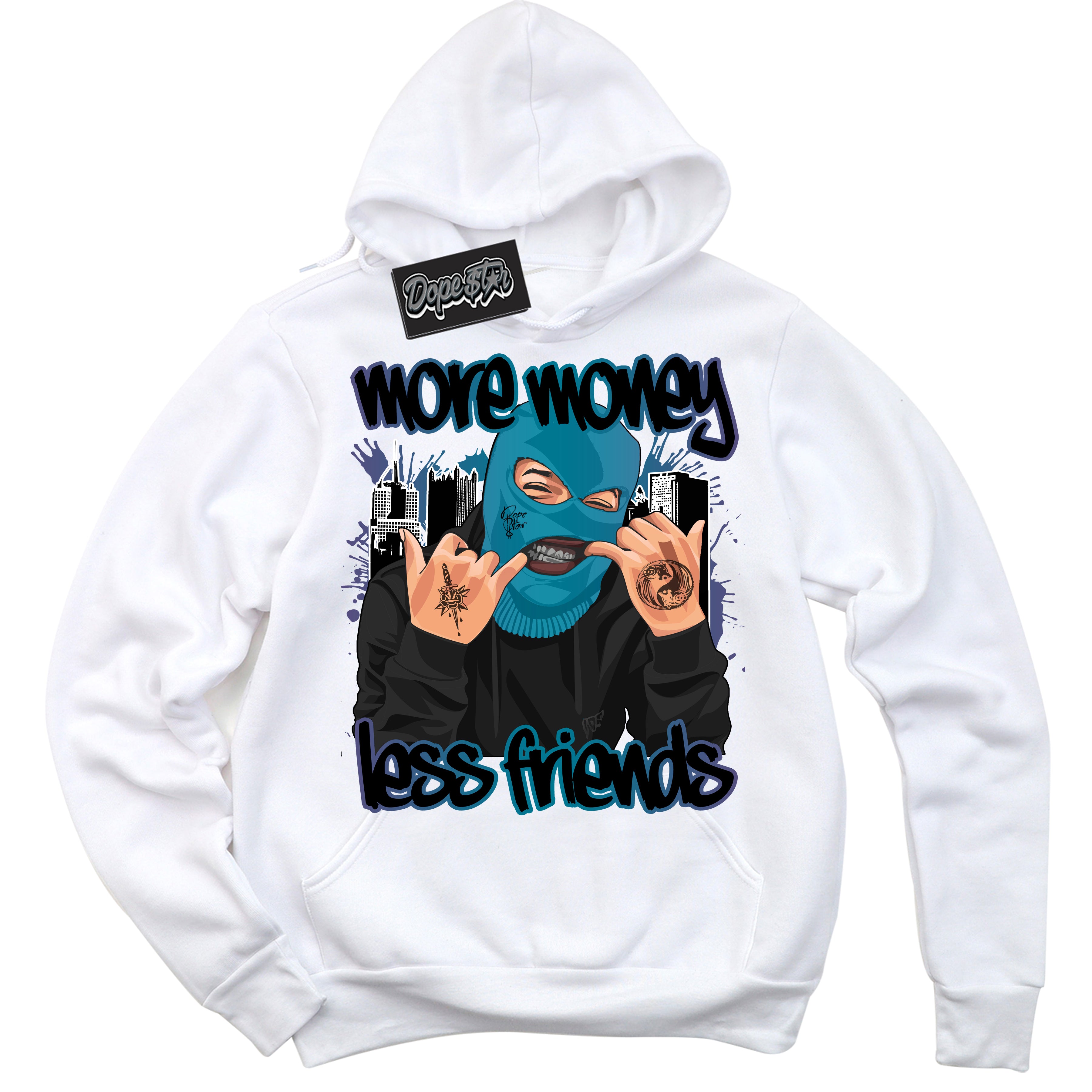 Cool White Hoodie with “ More Money Less Friends ”  design that Perfectly Matches Love Letter 14s Sneakers.