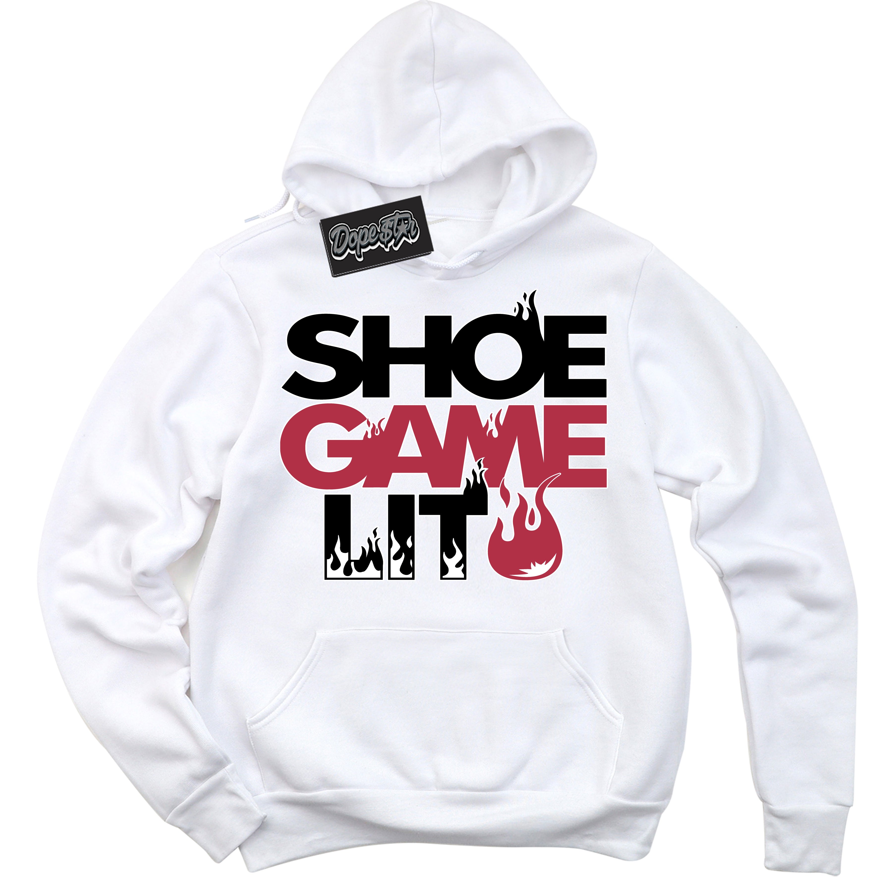 Cool White Hoodie with “ Shoe Game Lit '' design that Perfectly Matches  FlyEase Black White Fire Red 1s Sneakers.