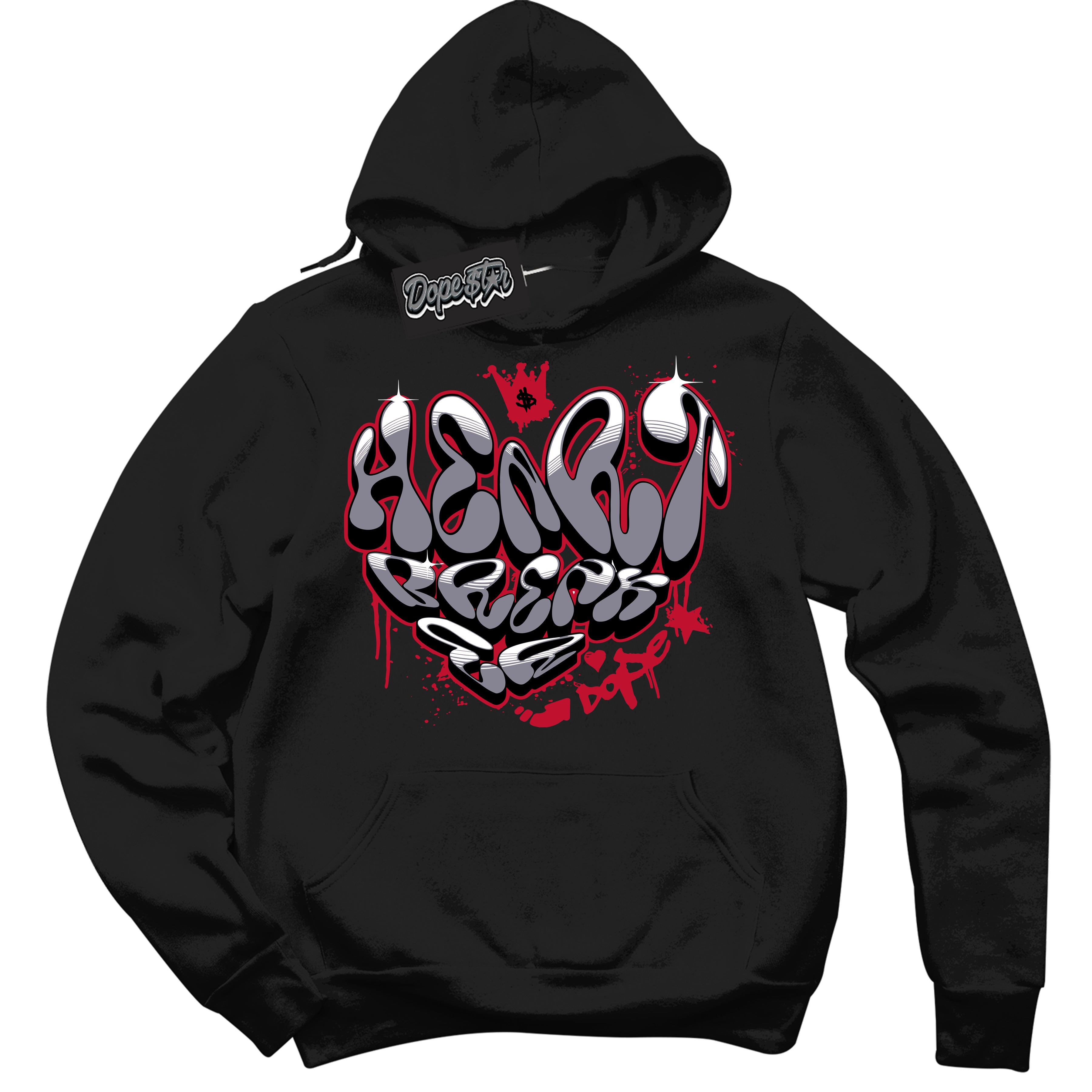 Cool Black Hoodie with “ Heartbreaker Graffiti '' design that Perfectly Matches  Cement Grey Fire Red 1s Sneakers.