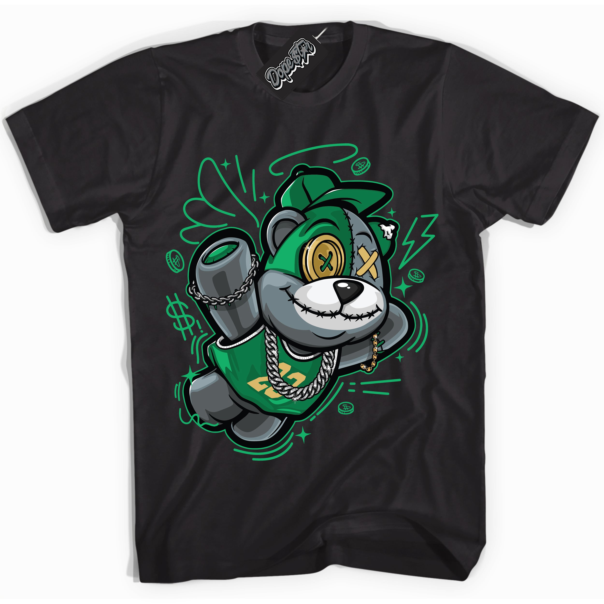 Cool Black Shirt with “Slam Dunk Bear” design that perfectly matches the Method of Make Lucky Green 1s Jordans.