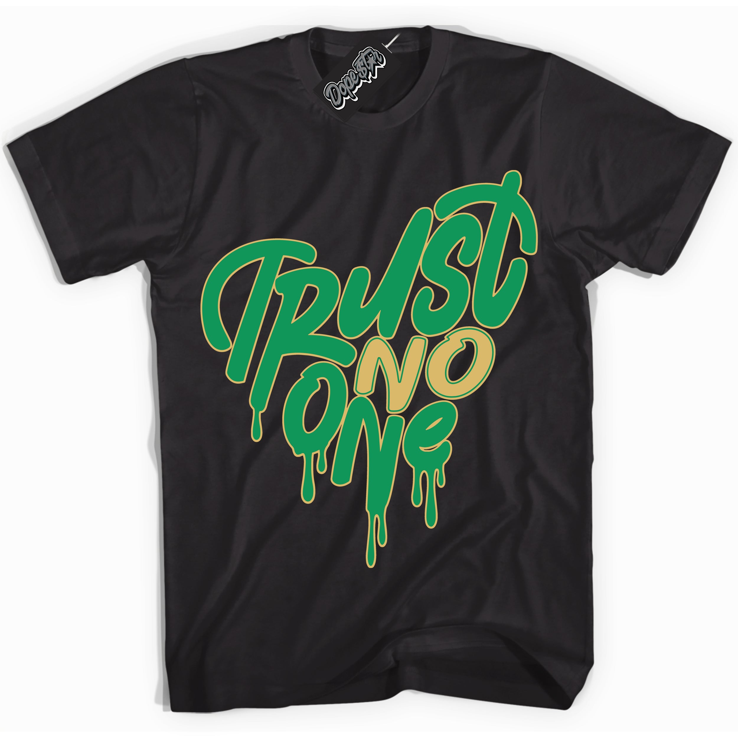 Cool Black Shirt with “Trust No One Heart” design that perfectly matches the Method of Make Lucky Green 1s Jordans.