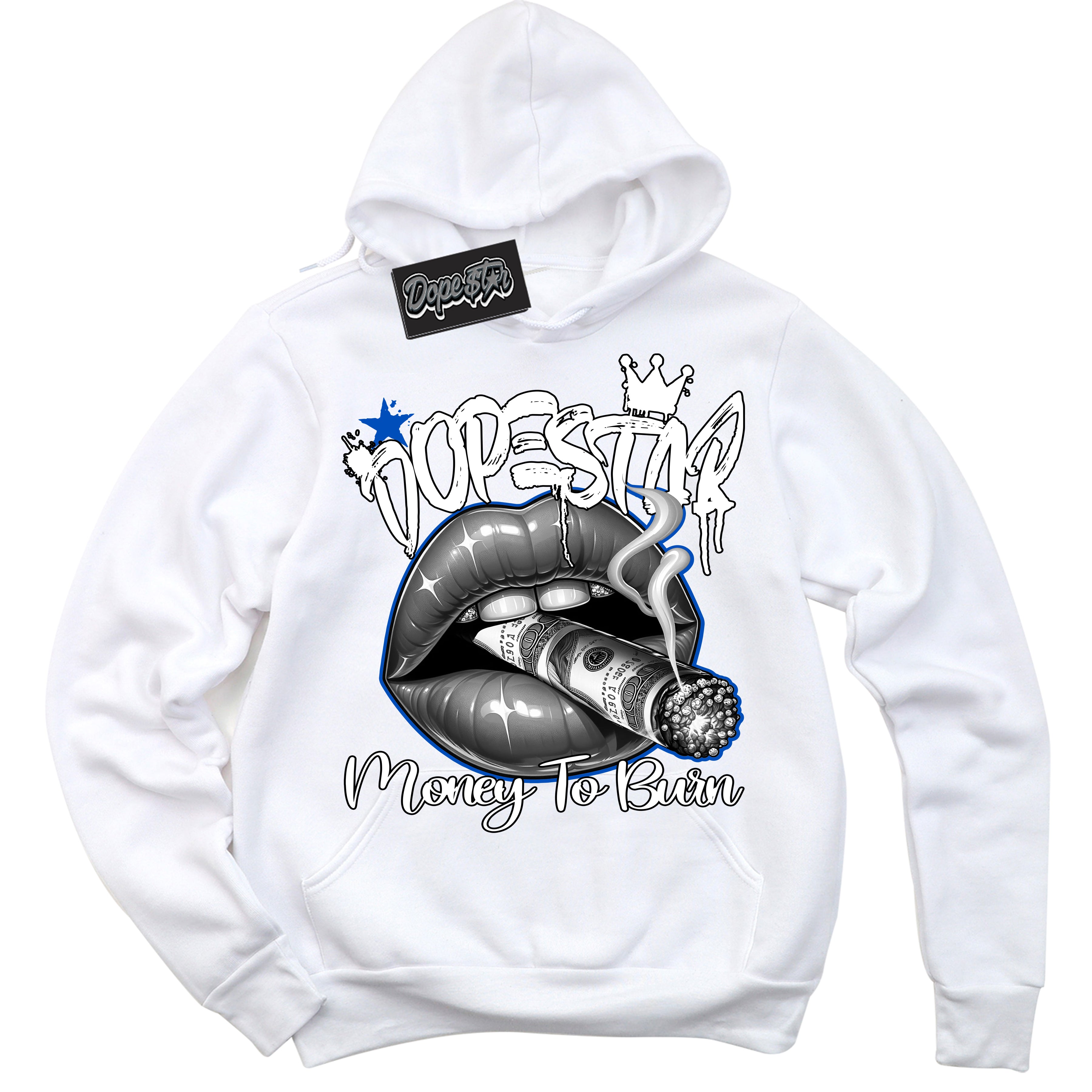 Cool White Hoodie with “ Money To Burn ”  design that Perfectly Matches Low Quai 54 1s Sneakers.