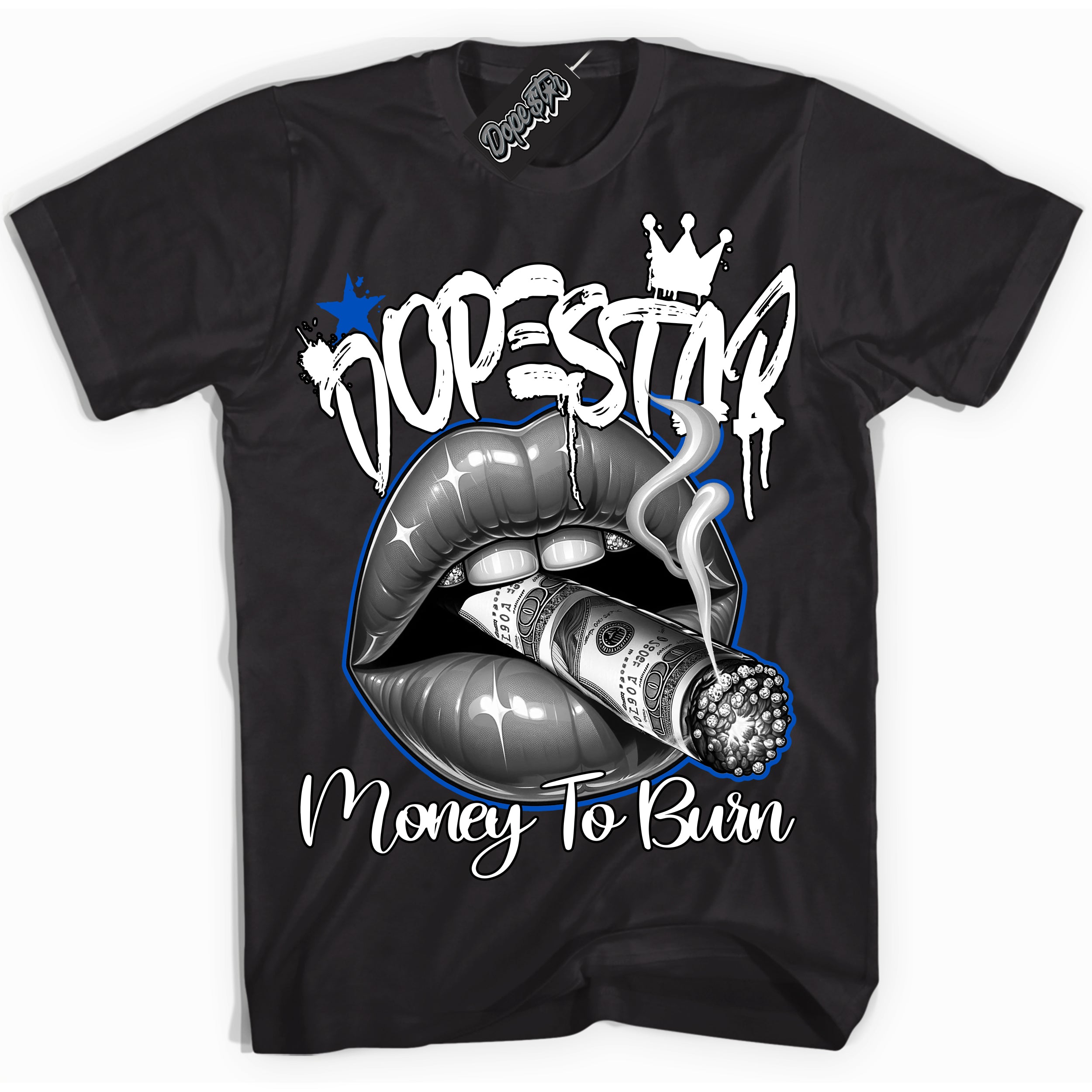 Cool Black Shirt with “ Money To Burn” design that perfectly matches Low Quai 54 1s Sneakers.