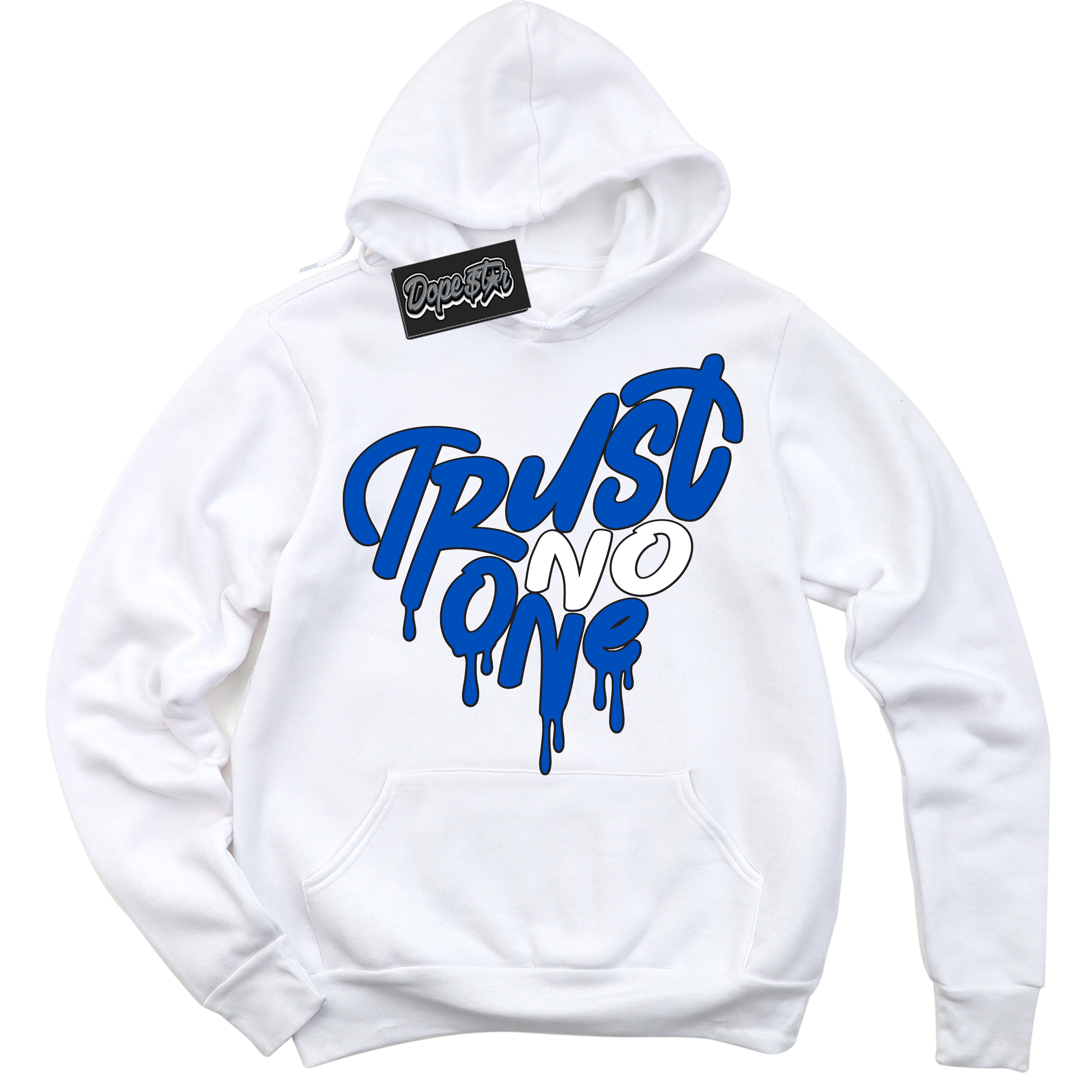 Cool White Hoodie with “ Trust No One Heart ”  design that Perfectly Matches Quai 54 1s Sneakers.