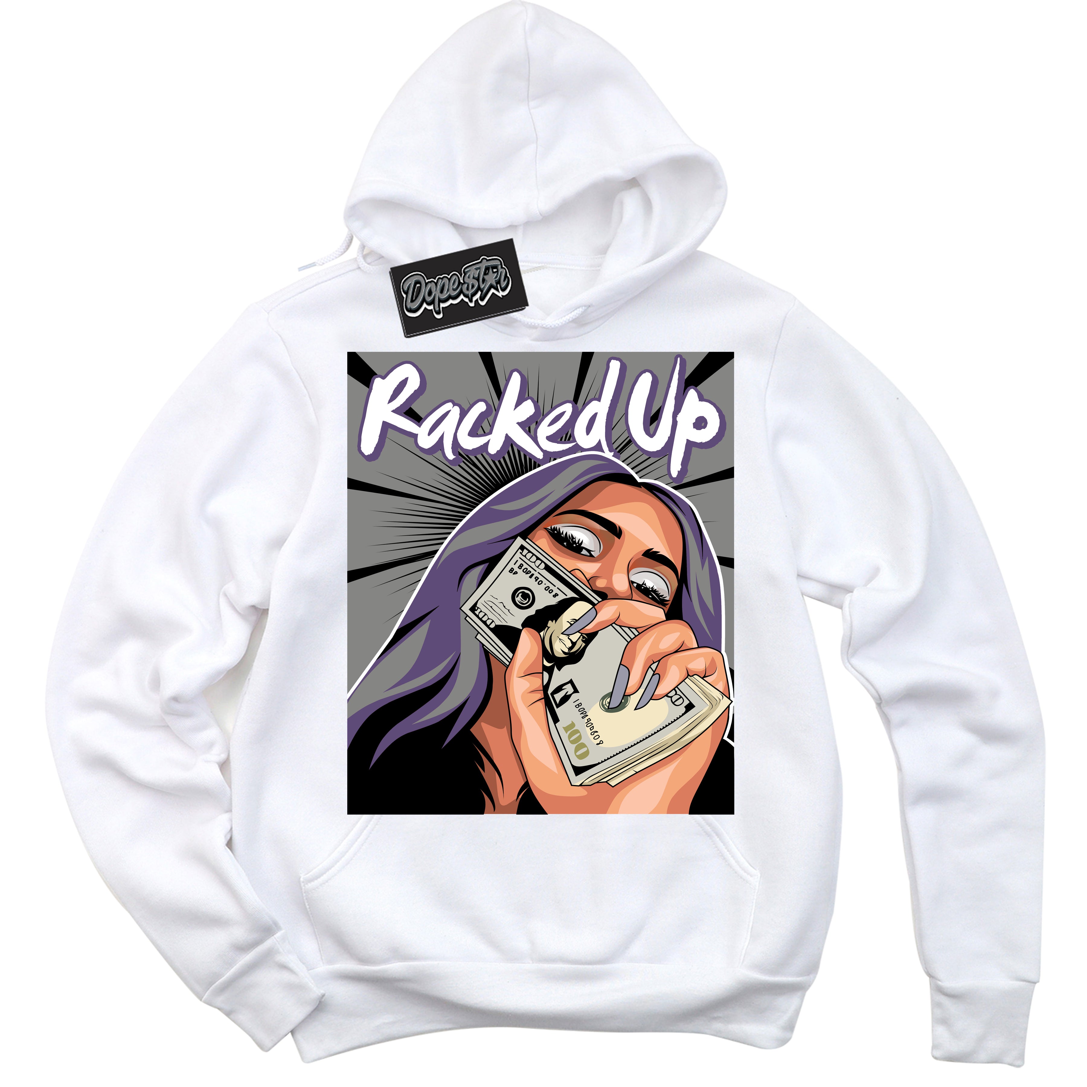 Cool White Hoodie with “ Racked Up ”  design that Perfectly Matches Punk Rock 1s Sneakers.
